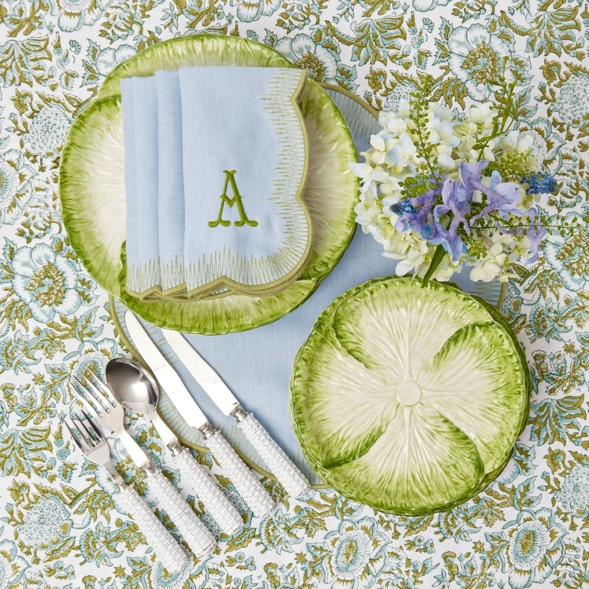 Alathea Blue & Green Linen Napkins (Set Of 4)