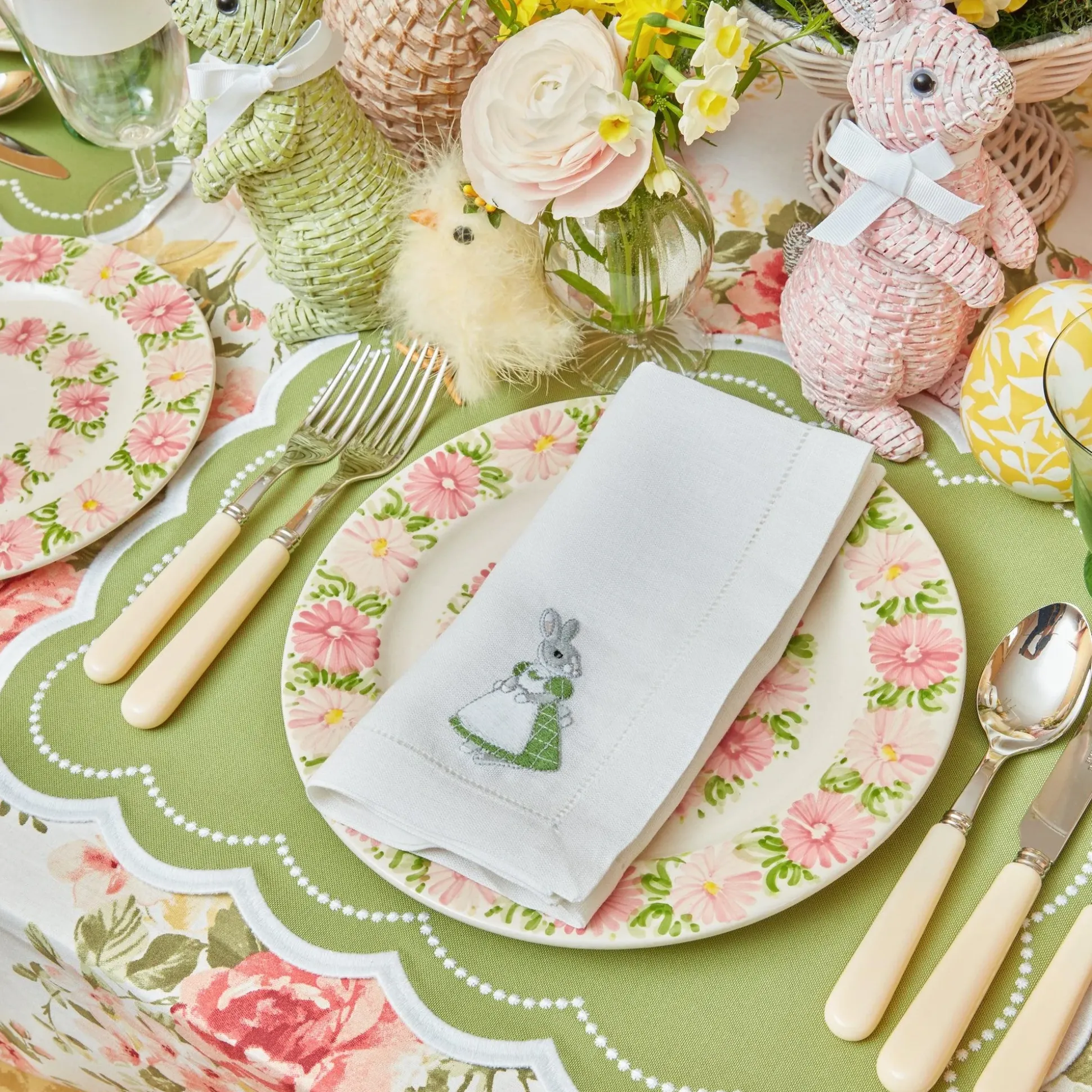 Assorted White Linen Rabbit Napkins (Set Of 4)