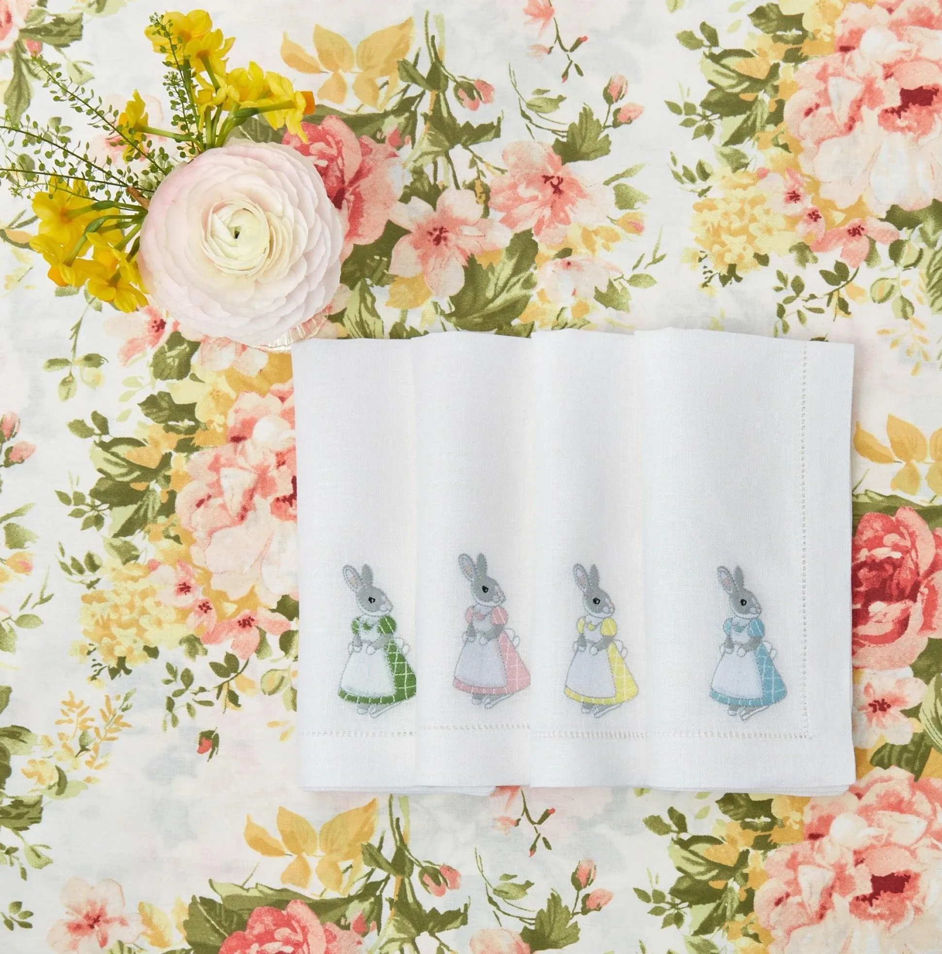 Assorted White Linen Rabbit Napkins (Set Of 4)
