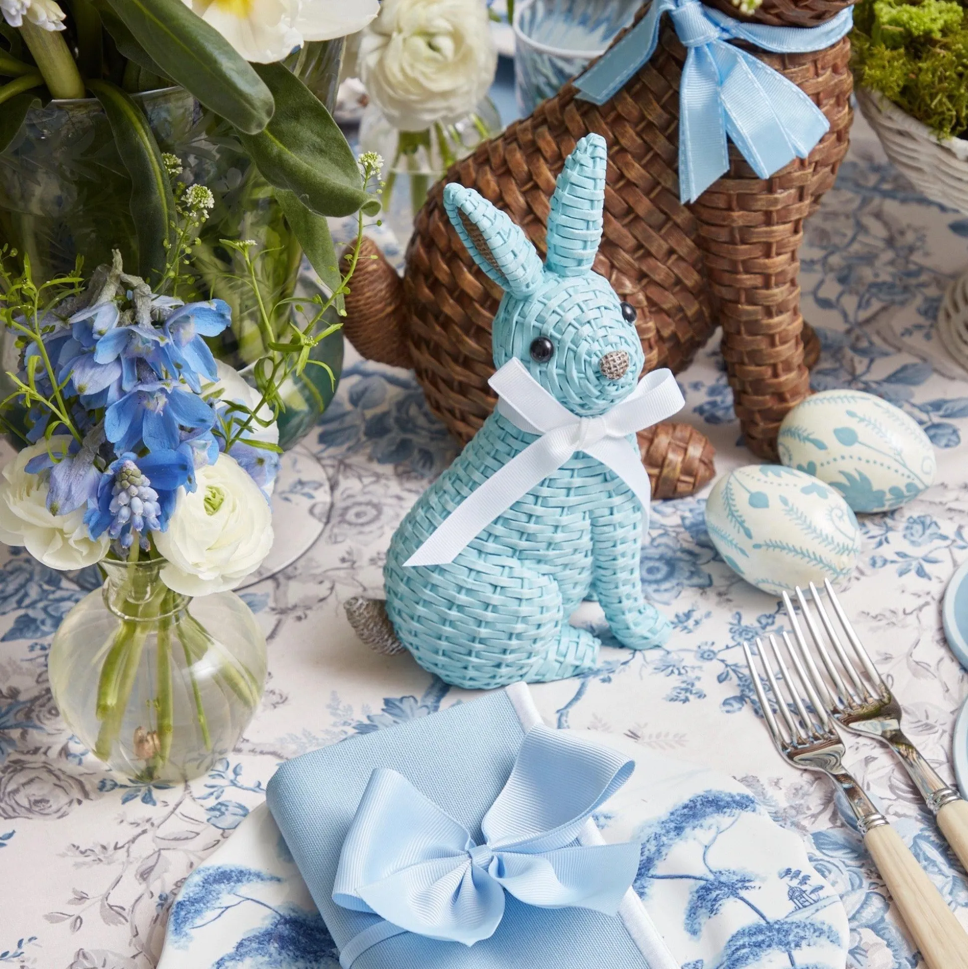Blue & Brown Rattan Rabbit Family