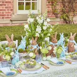 Blue & Brown Rattan Rabbit Family