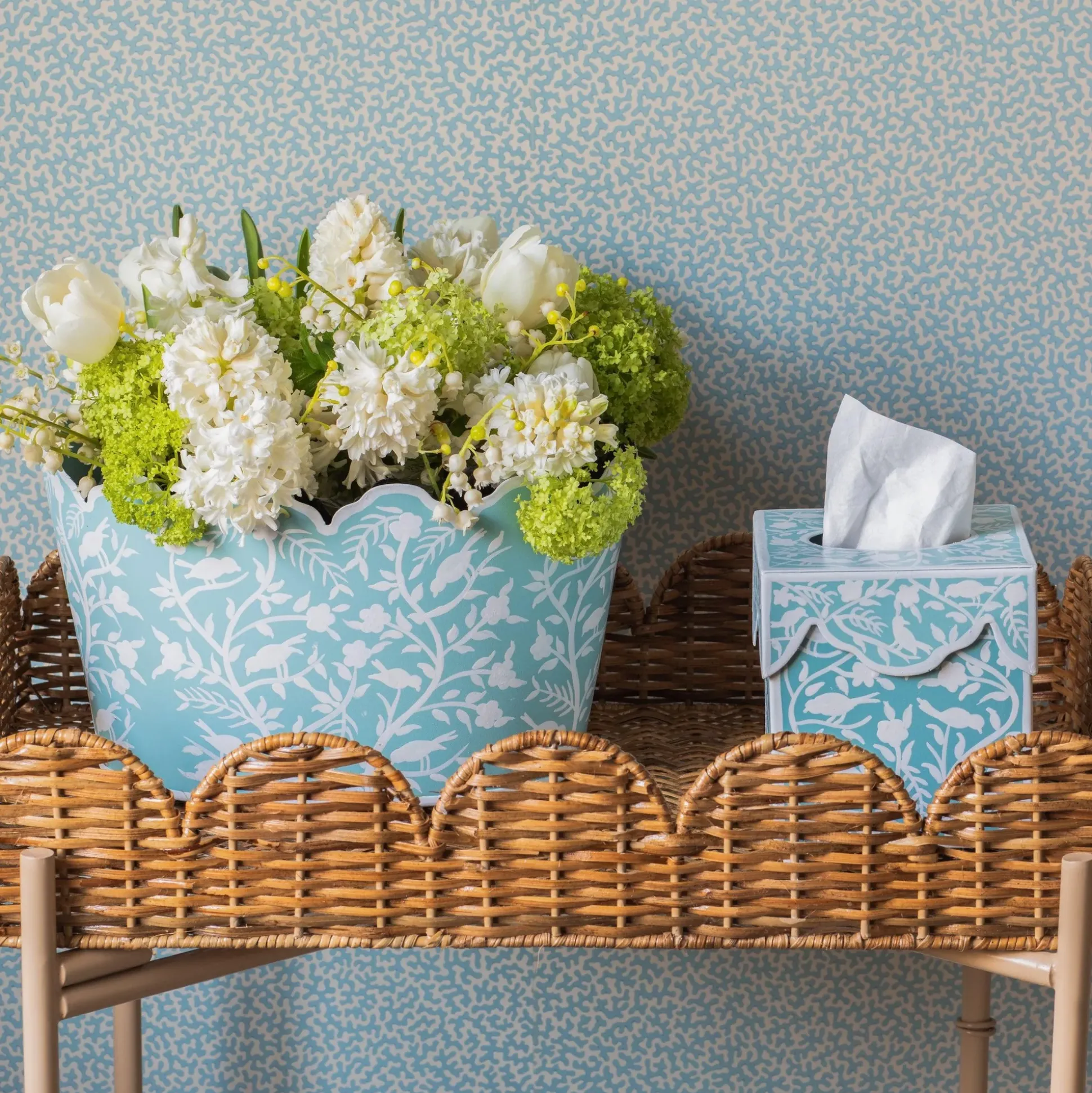 Blue Floral Toleware Set