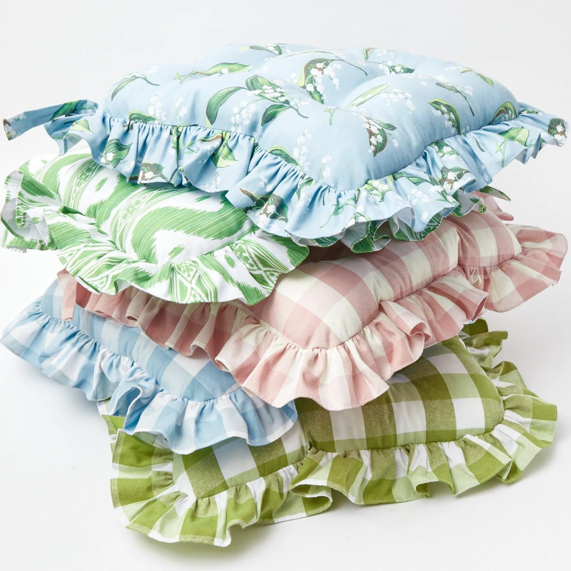 Blue Gingham Ruffle Seat Pad Cushion
