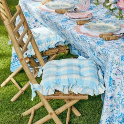 Blue Gingham Ruffle Seat Pad Cushion