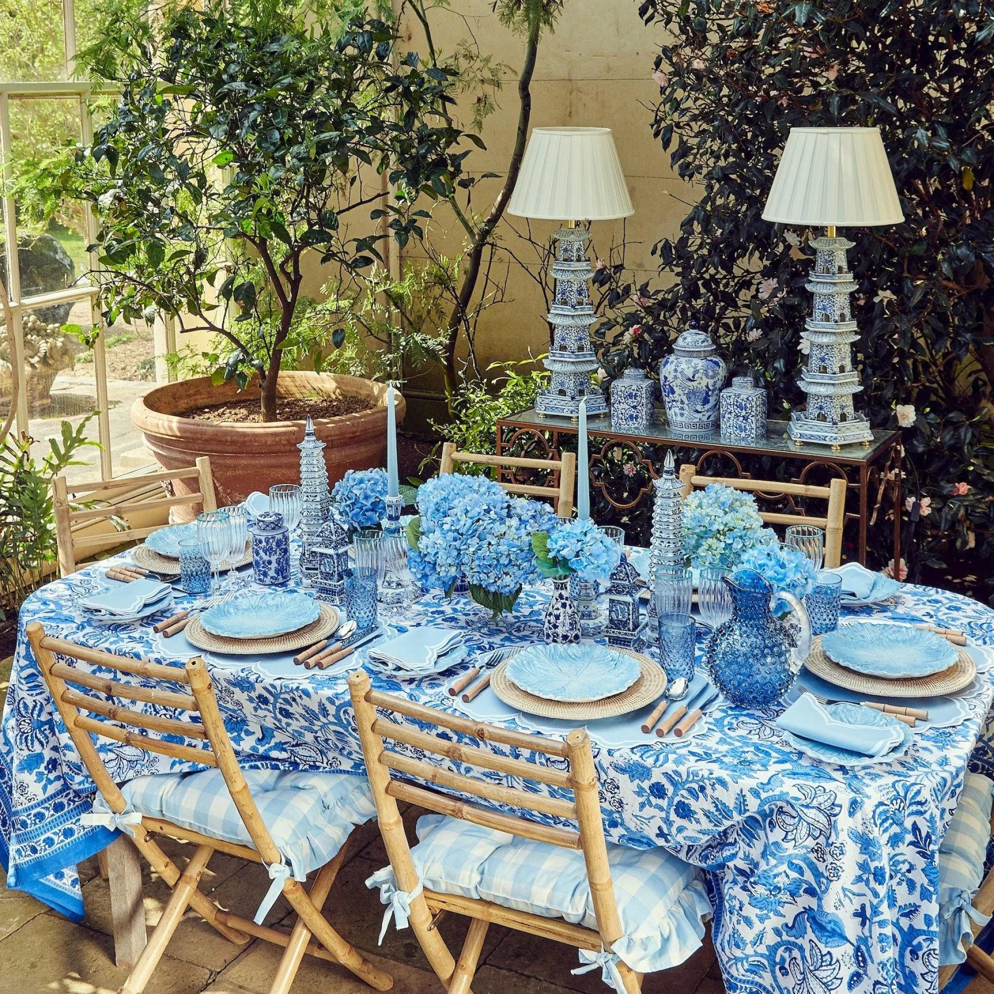 Blue Gingham Ruffle Seat Pad Cushion