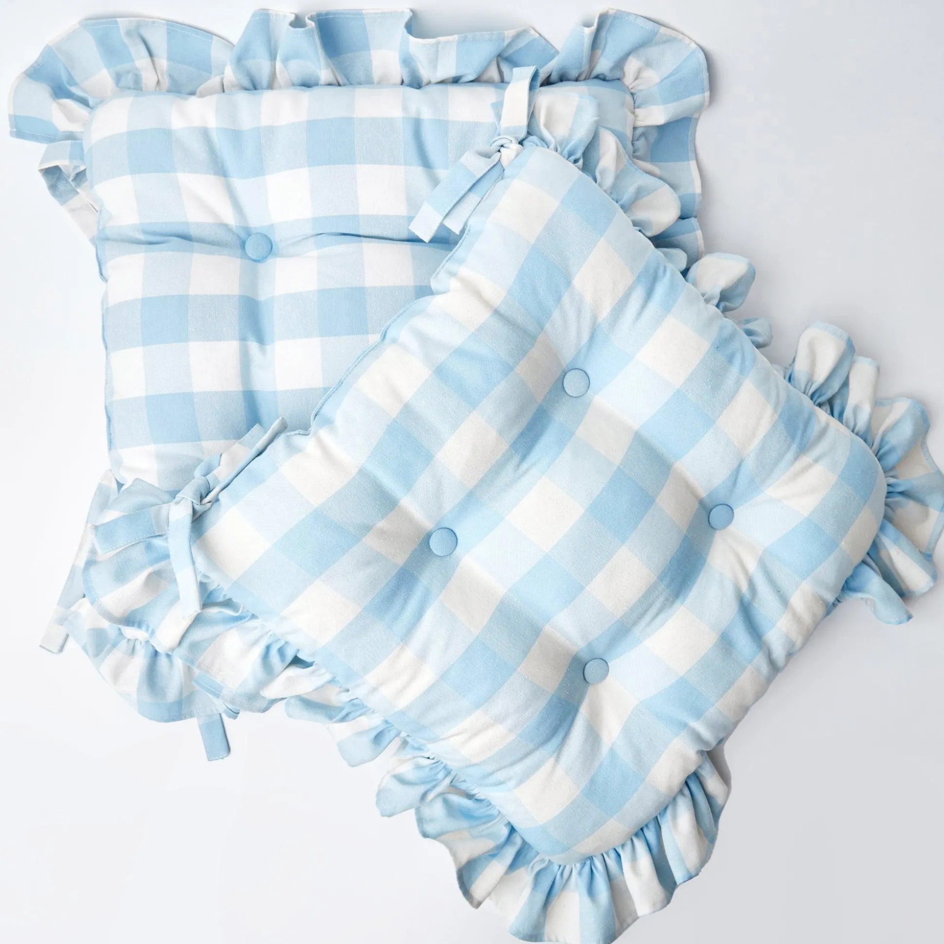 Blue Gingham Ruffle Seat Pad Cushion (Set Of 4)