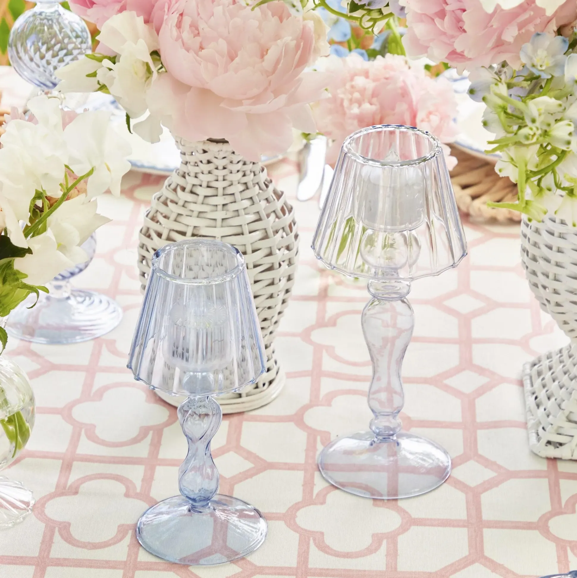 Blue Glass Lantern Tea Light Holder (Pair) - 18 Cm