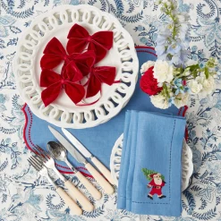 Blue Hand Embroidered Father Christmas Napkins (Set Of 4)