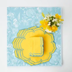 Blue Melograno & Fleur Yellow Linen Set