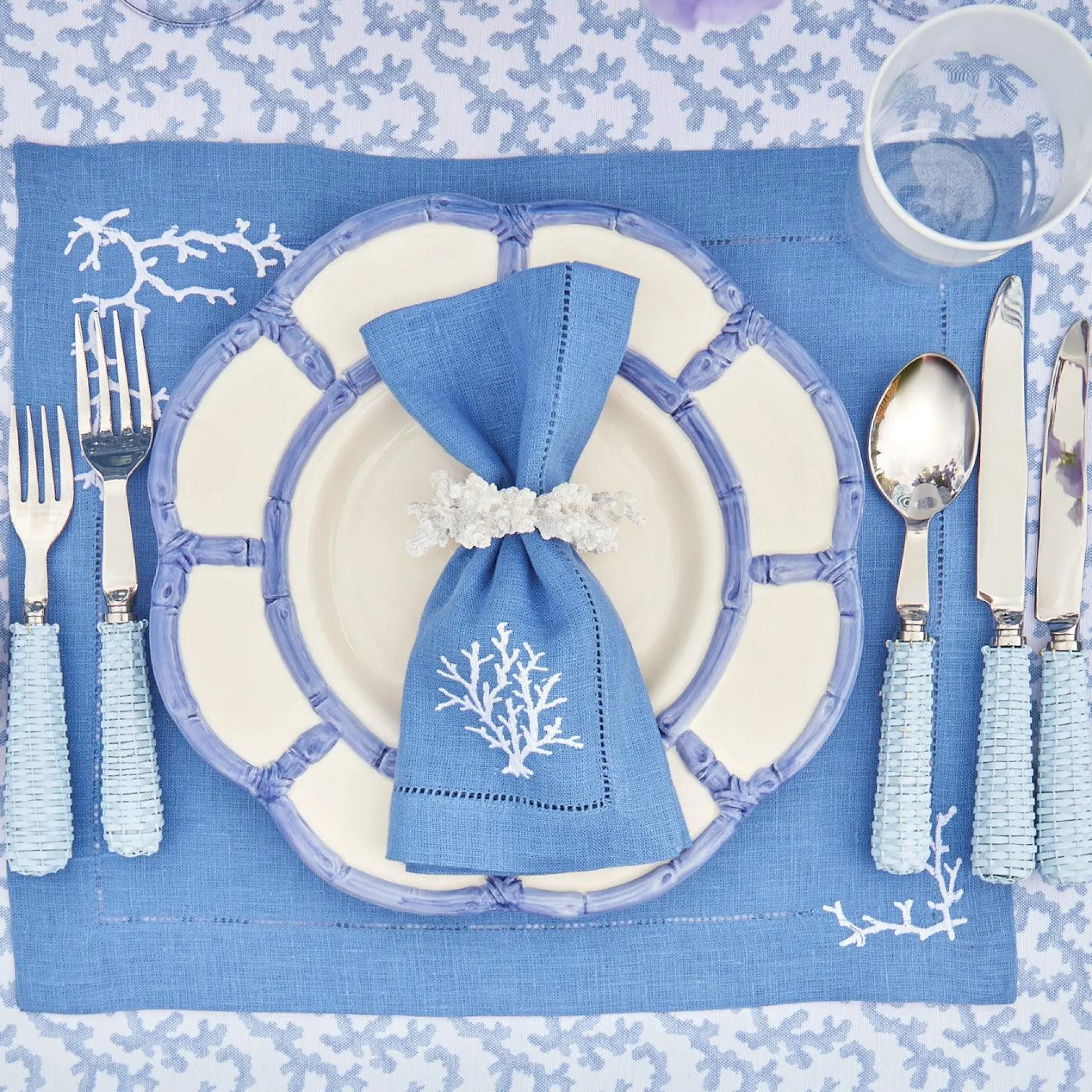 Blue Petal Bamboo Dinner & Starter Plates (Set Of 8)