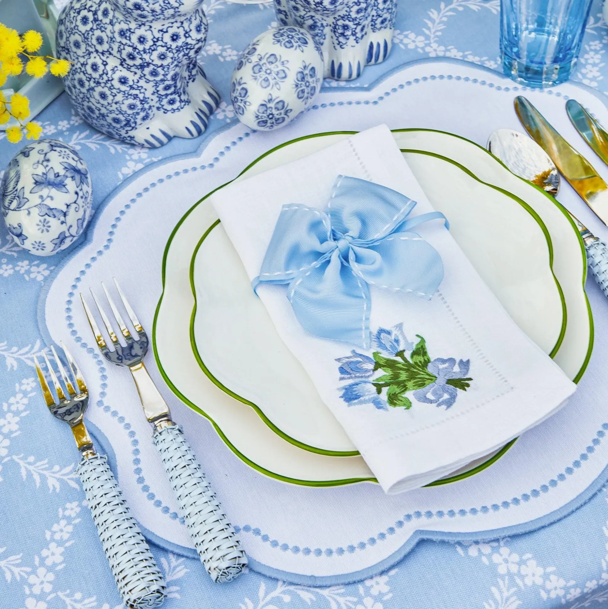Blue Saddle Stitch Napkin Bows (Set Of 4)