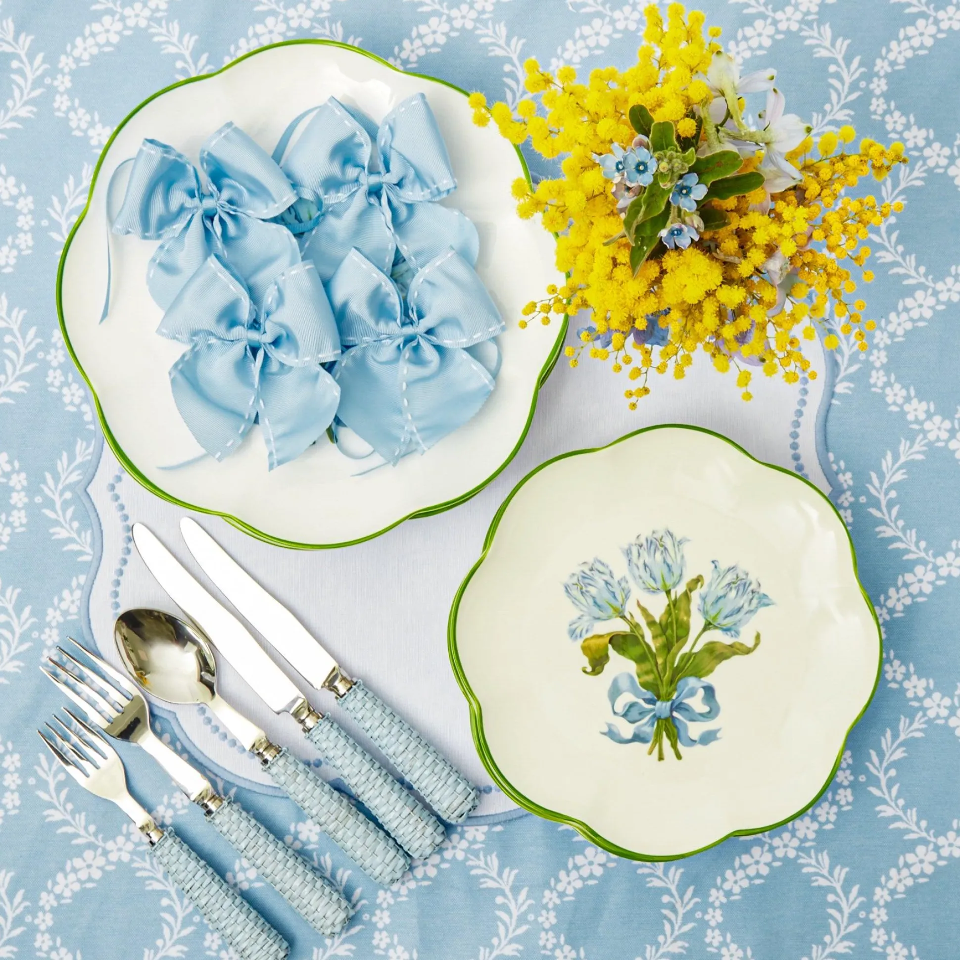 Blue Saddle Stitch Napkin Bows (Set Of 4)
