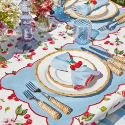 Blue With Red Scallop Napkins (Set Of 4)