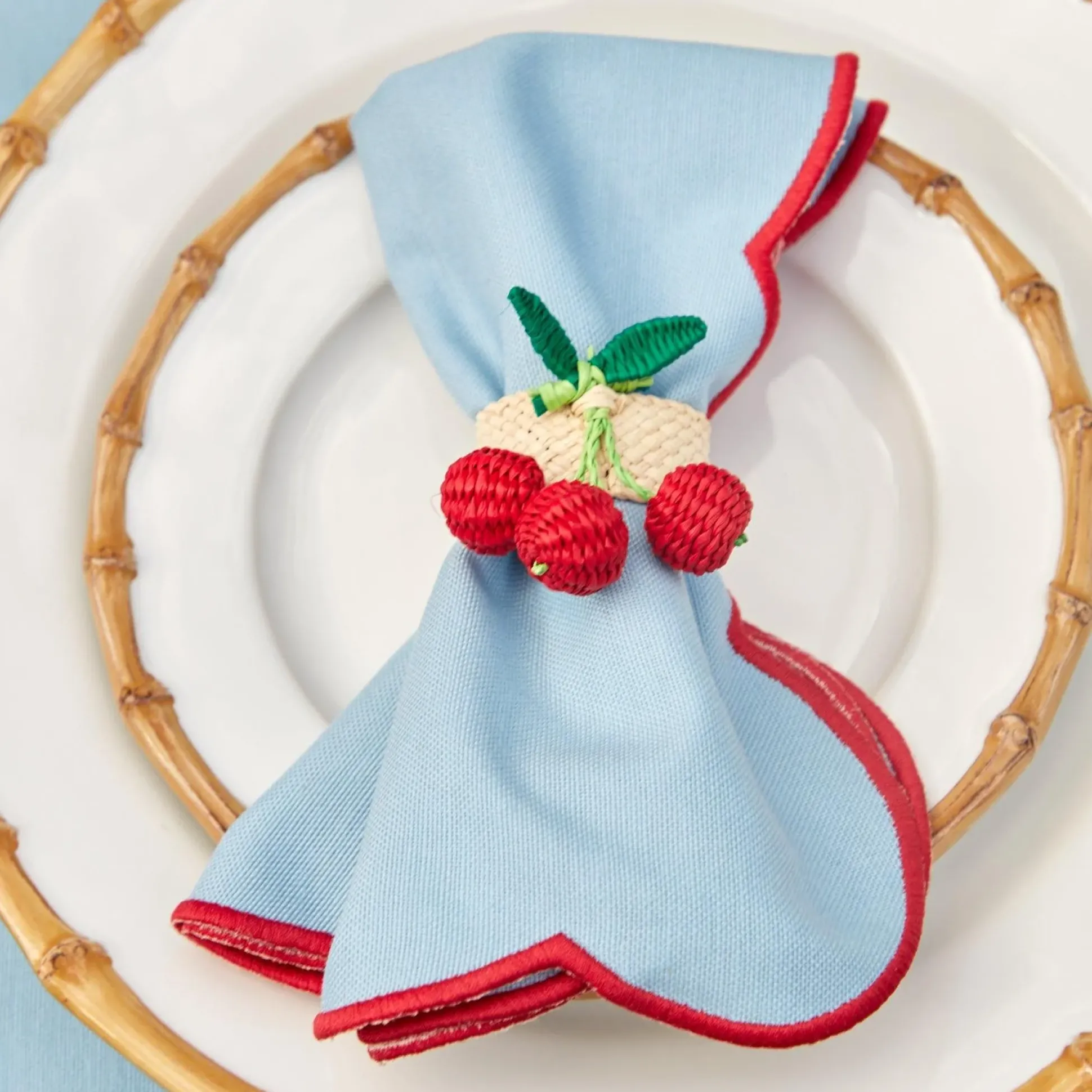 Blue With Red Scallop Napkins (Set Of 4)