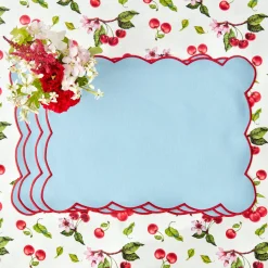 Blue With Red Scallop Placemat (Set Of 4)