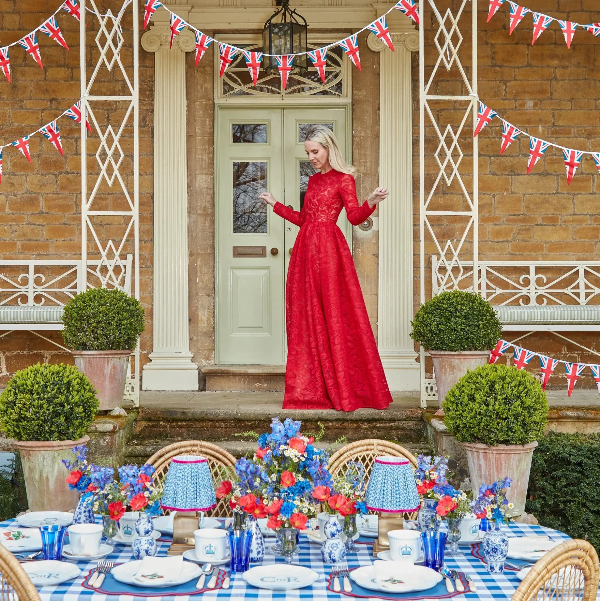 Camilla Blue & Red Linen Placemats (Set Of 4)