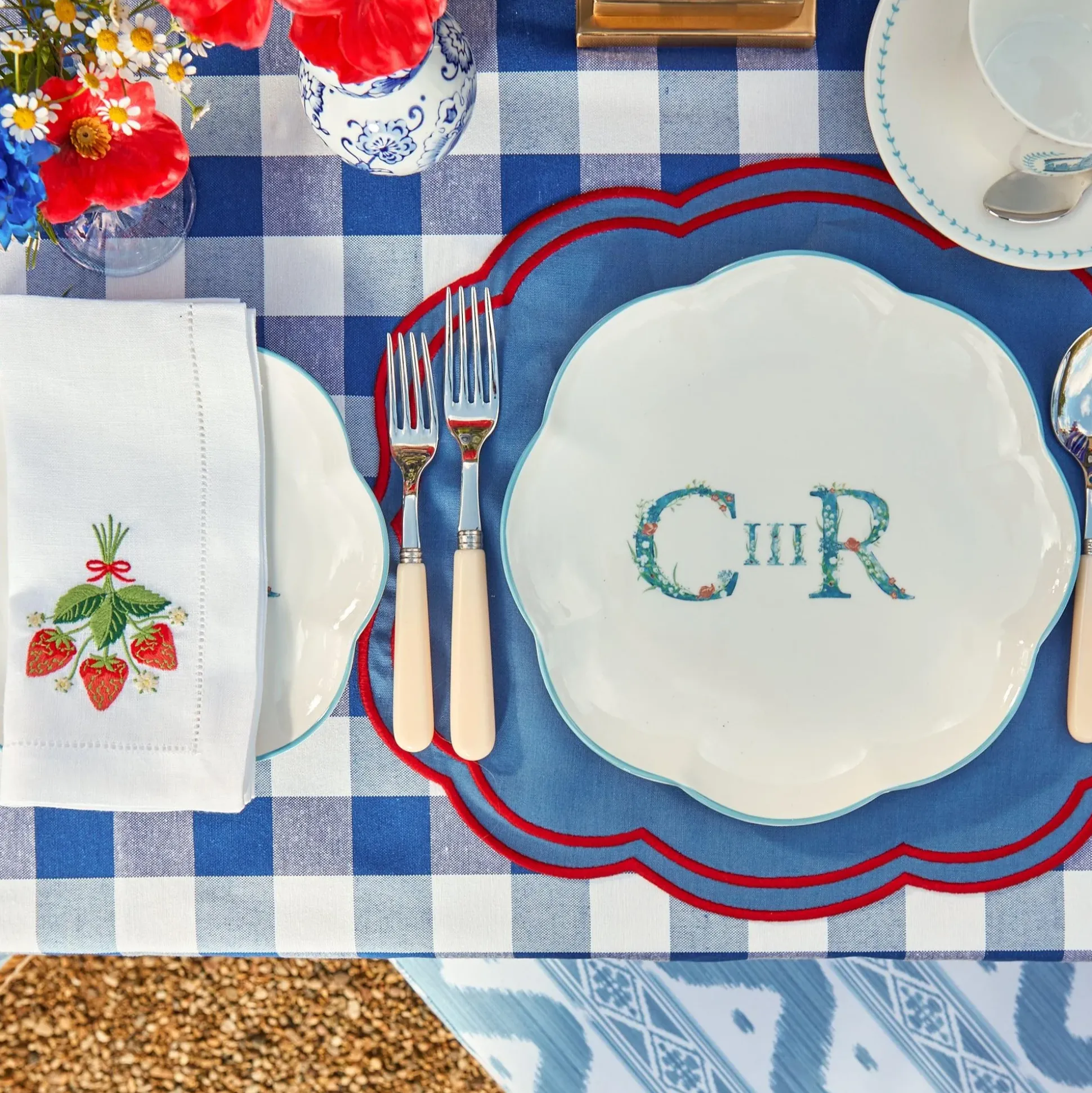 Camilla Blue & Red Linen Placemats (Set Of 4)