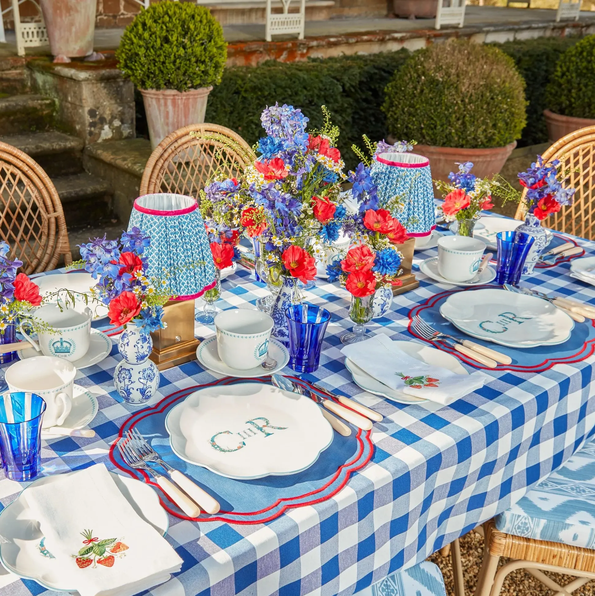 Camilla Blue & Red Linen Placemats (Set Of 4)