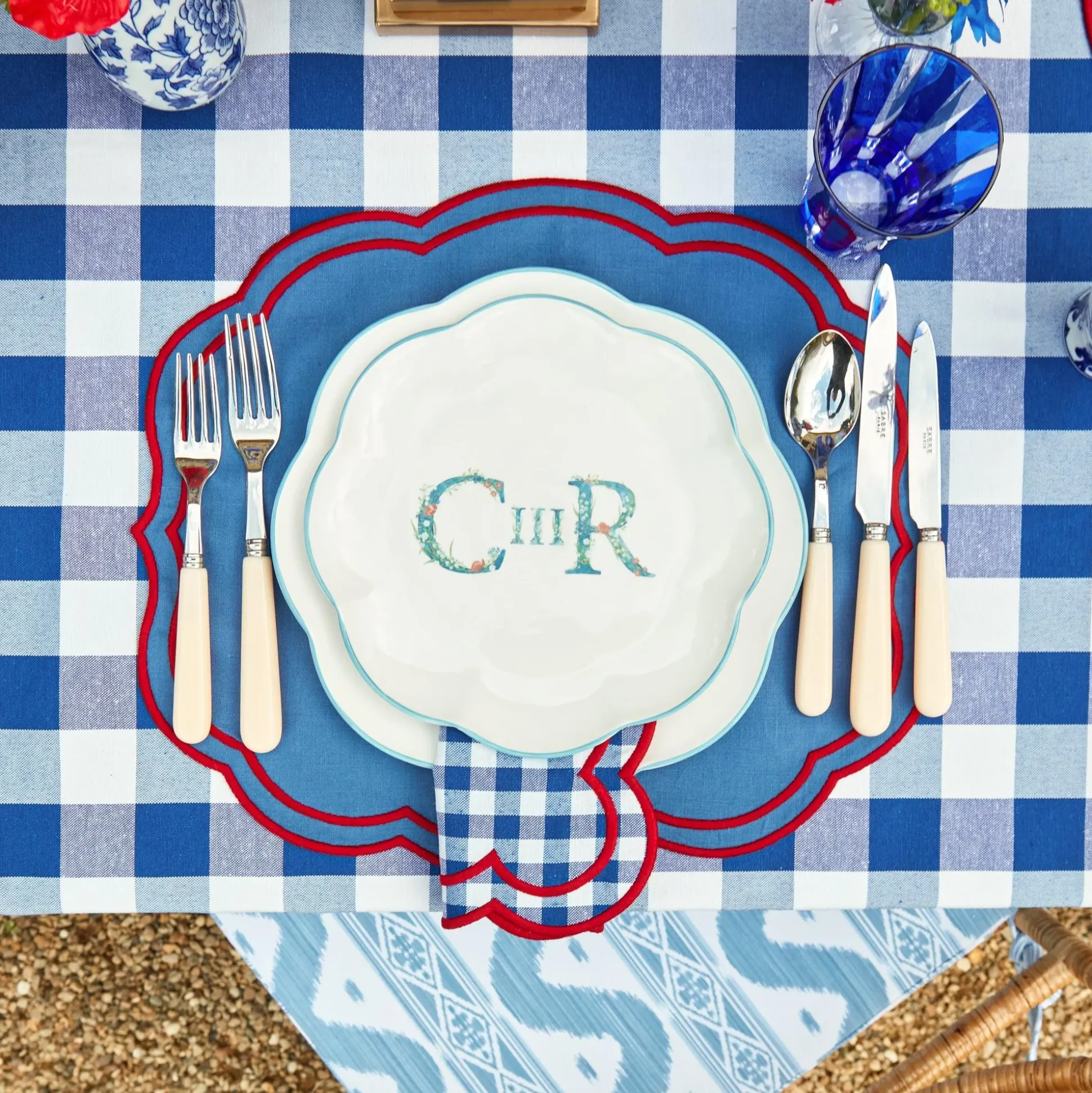Camilla Blue & Red Linen Placemats (Set Of 4)