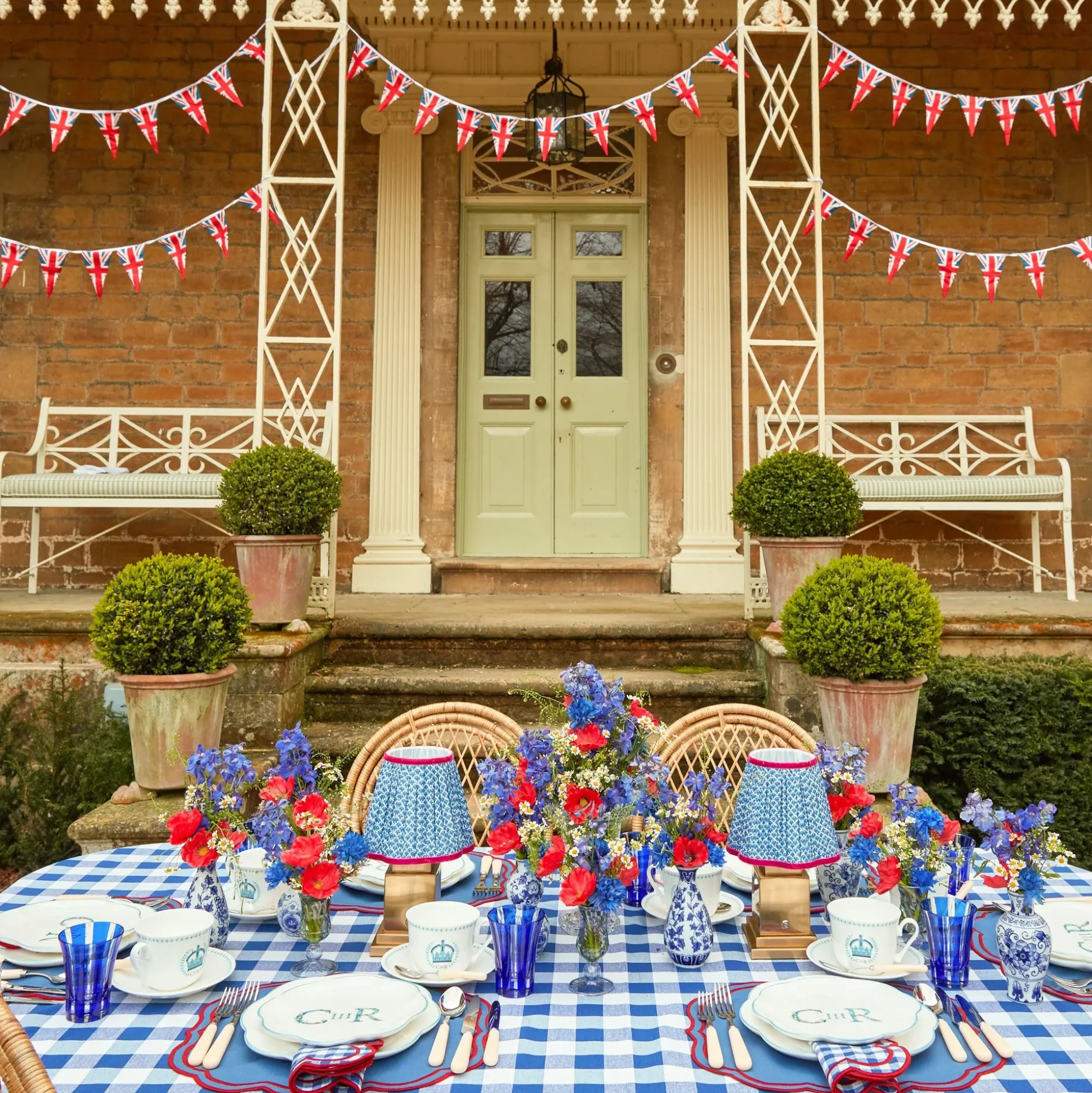 Camilla Blue & Red Linen Placemats (Set Of 4)