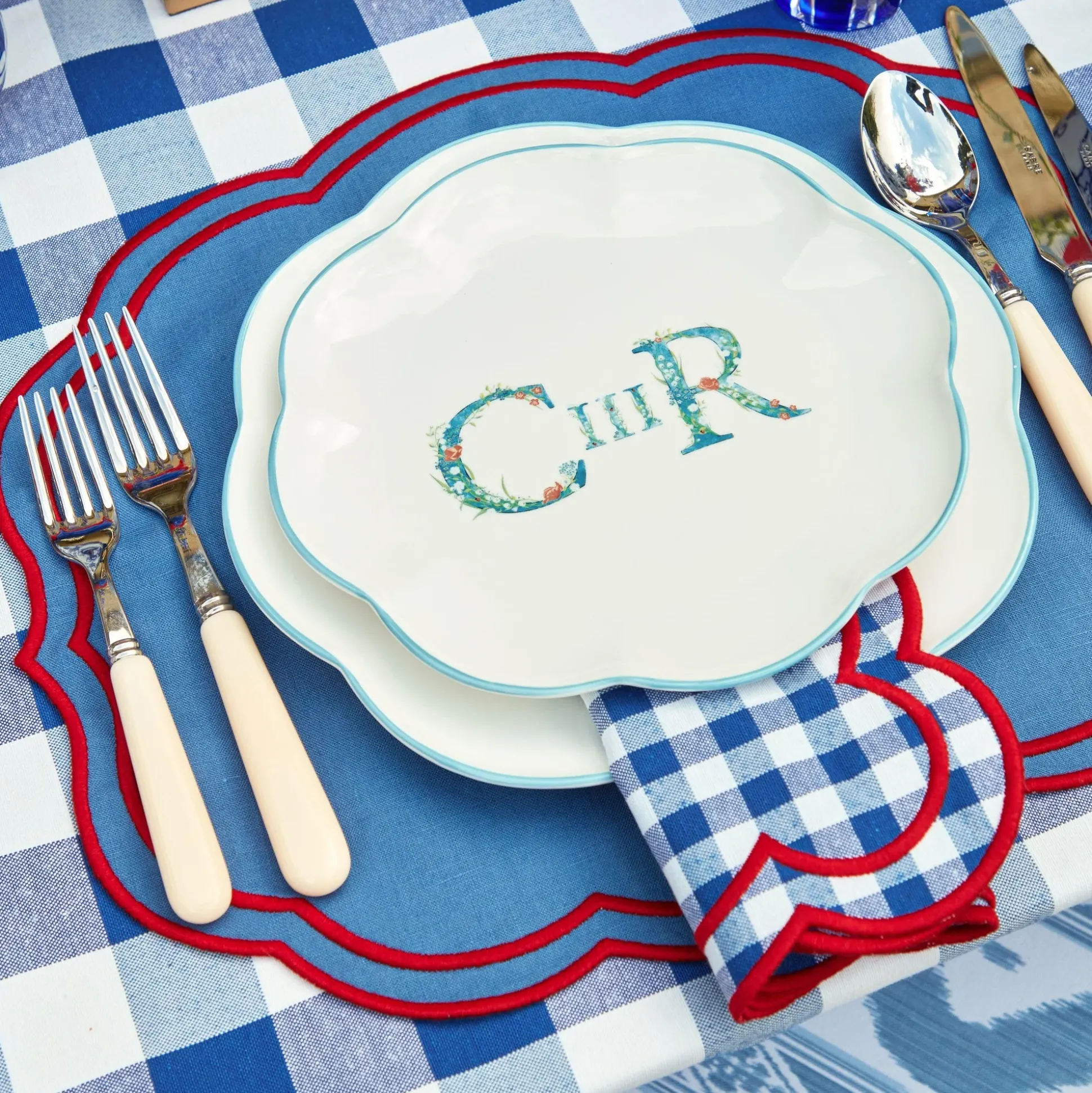 Camilla Blue & Red Linen Placemats (Set Of 4)