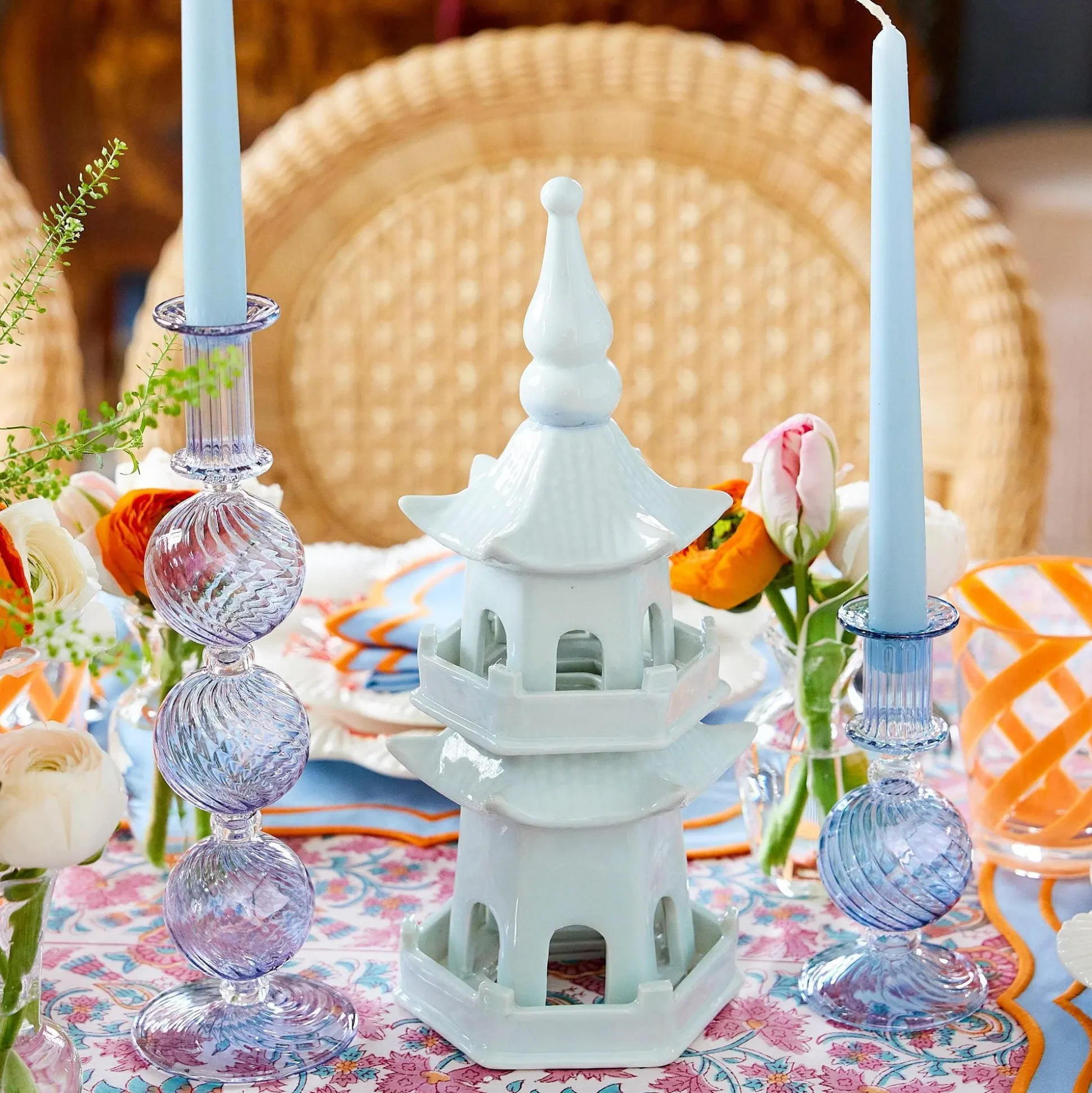 Camille Azure Candle Holder (Pair)