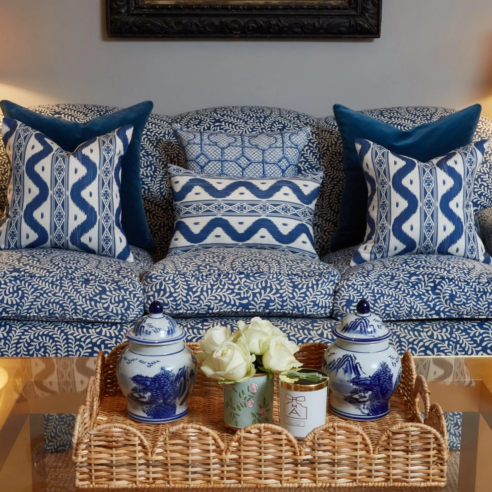 Cobalt Blue Ikat Stripe Fabric