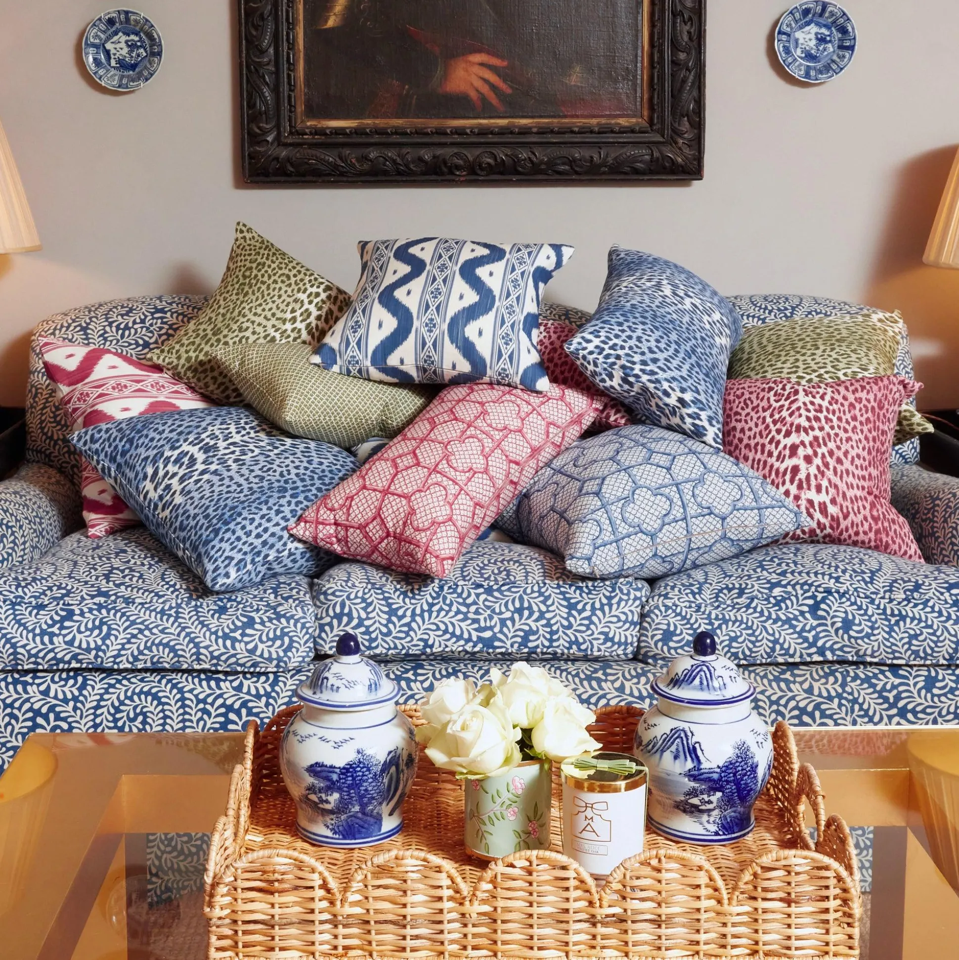Cobalt Blue Ikat Stripe Fabric