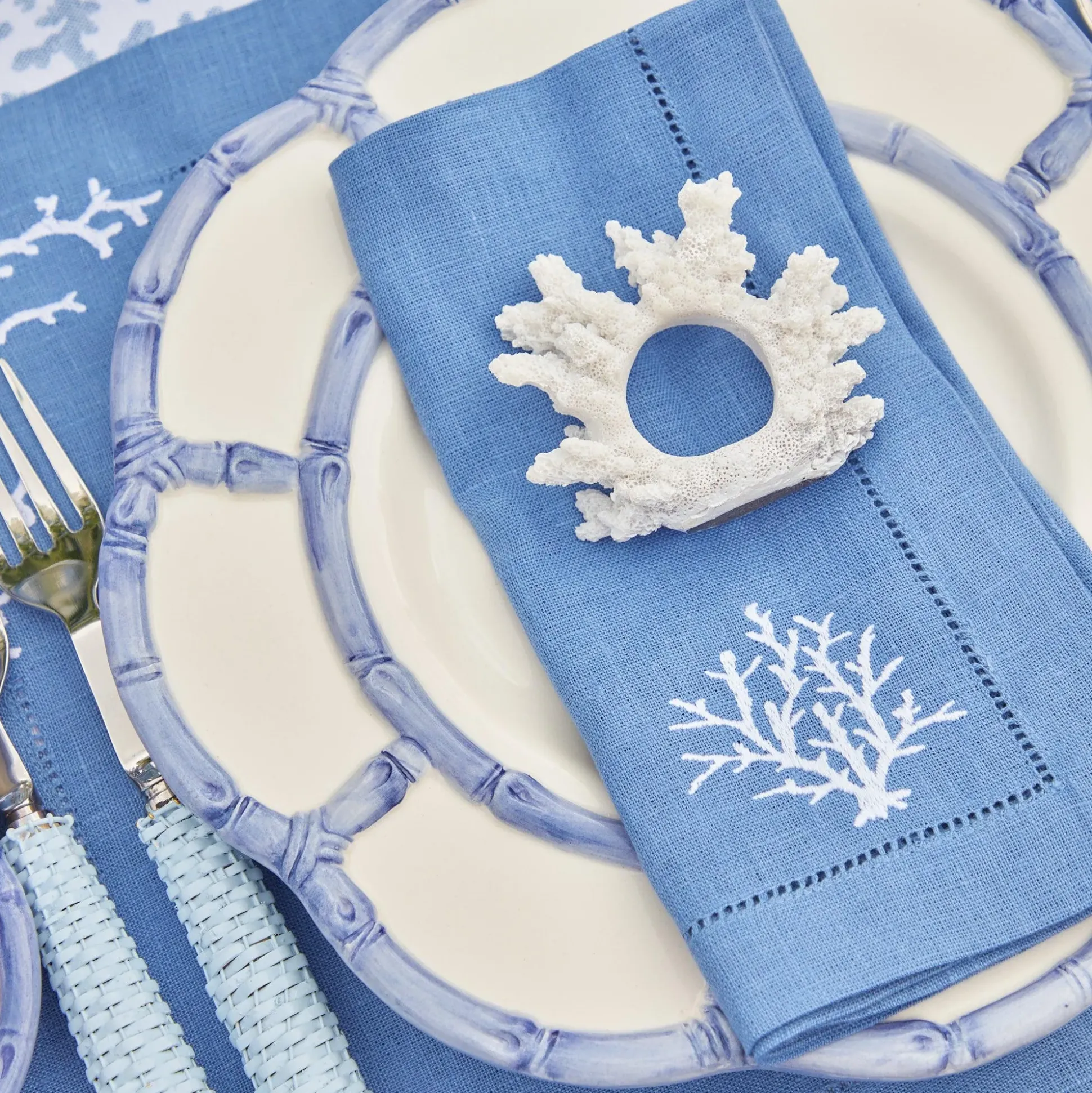 Coral Blue Linen Napkins (Set Of 4)