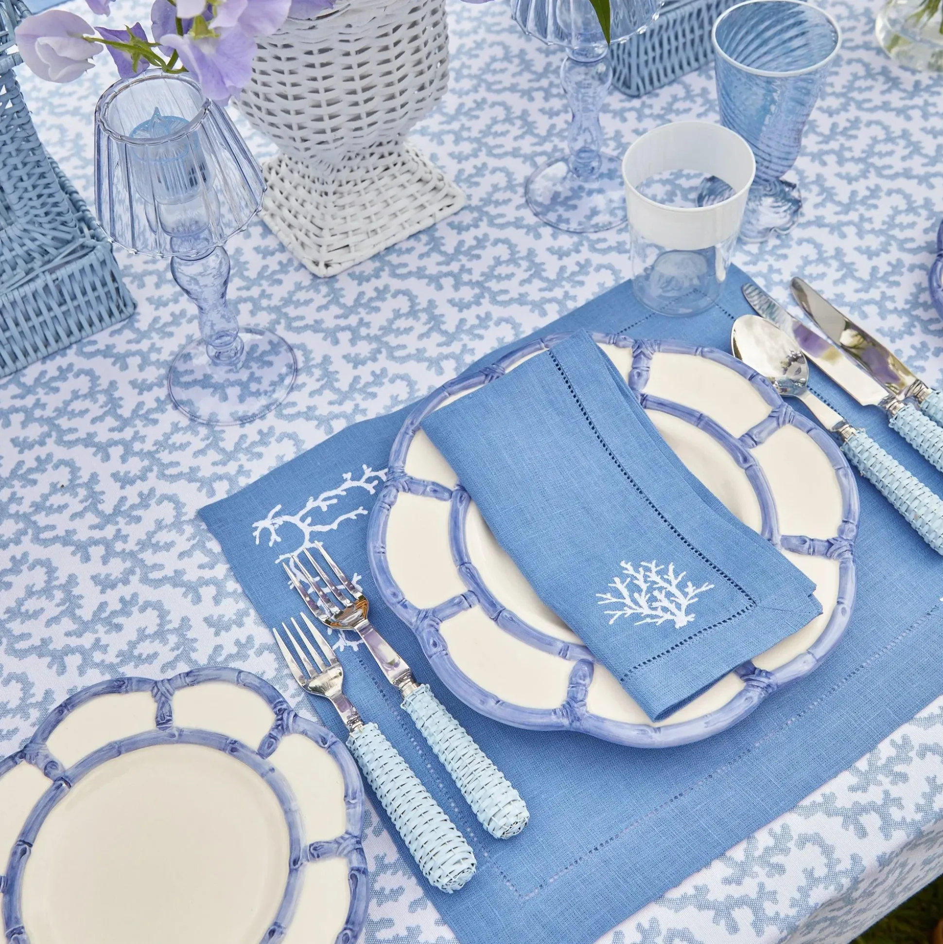Coral Blue Linen Placemats (Set Of 4)