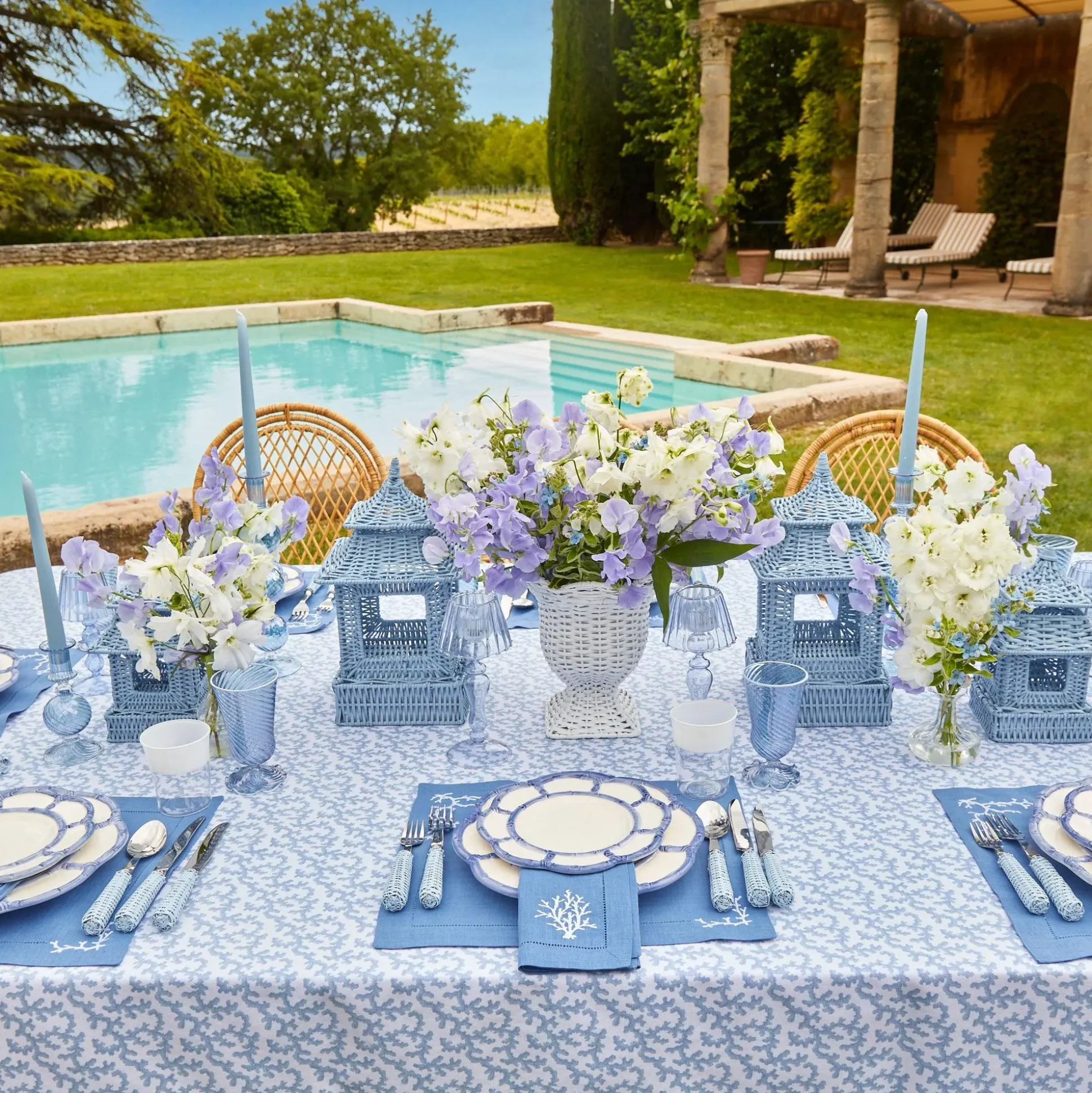 Coral Blue Linen Placemats (Set Of 4)