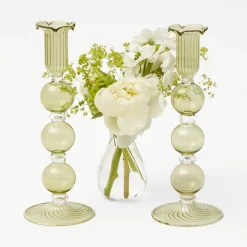 Eden Green Fluted Candle Holders (Pair)