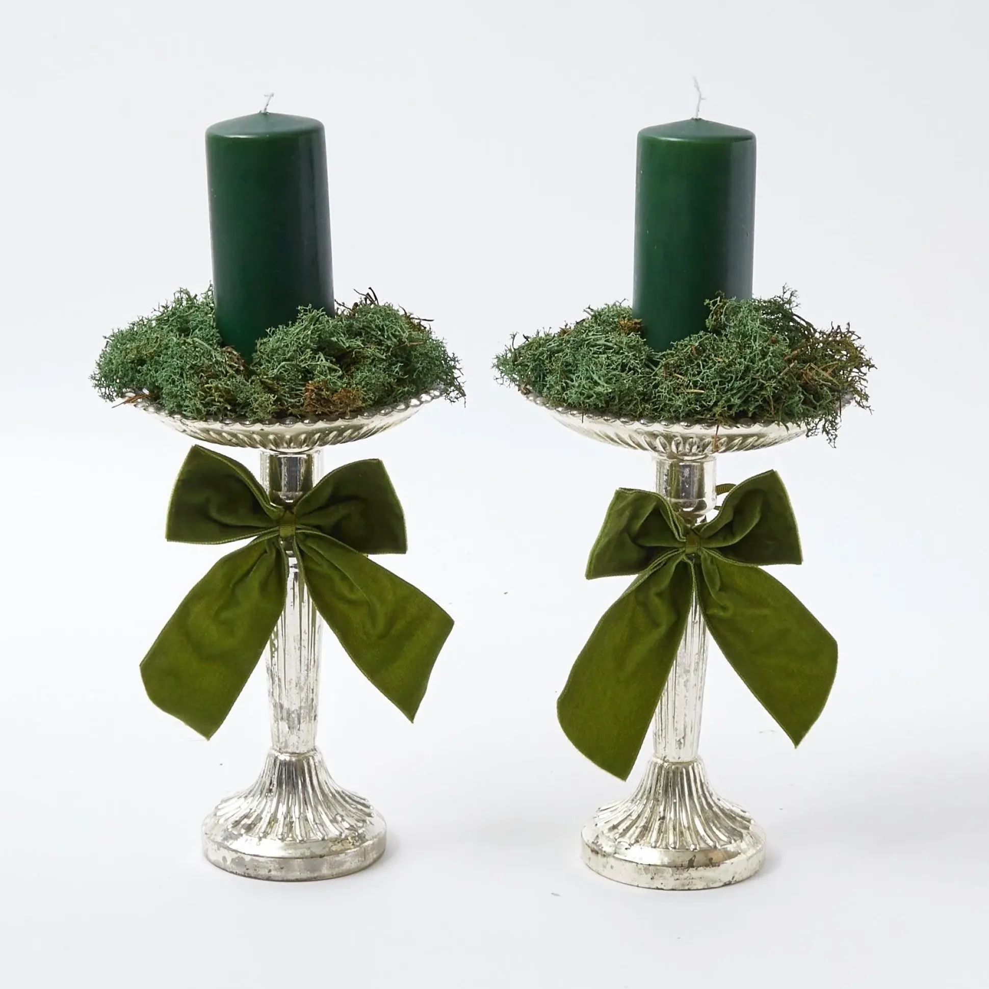 Forest Green Pillar Candles (Pair)