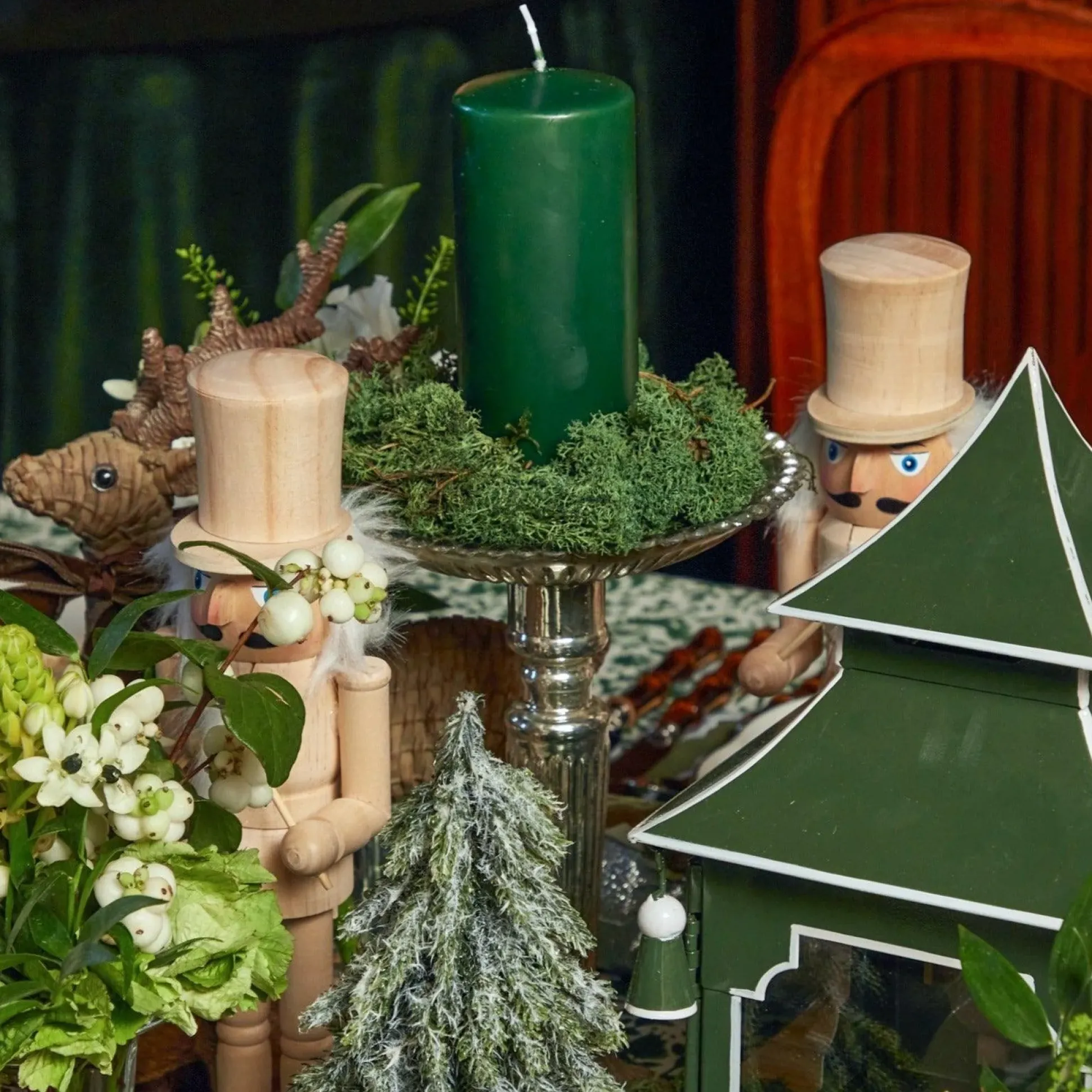 Forest Green Pillar Candles (Pair)