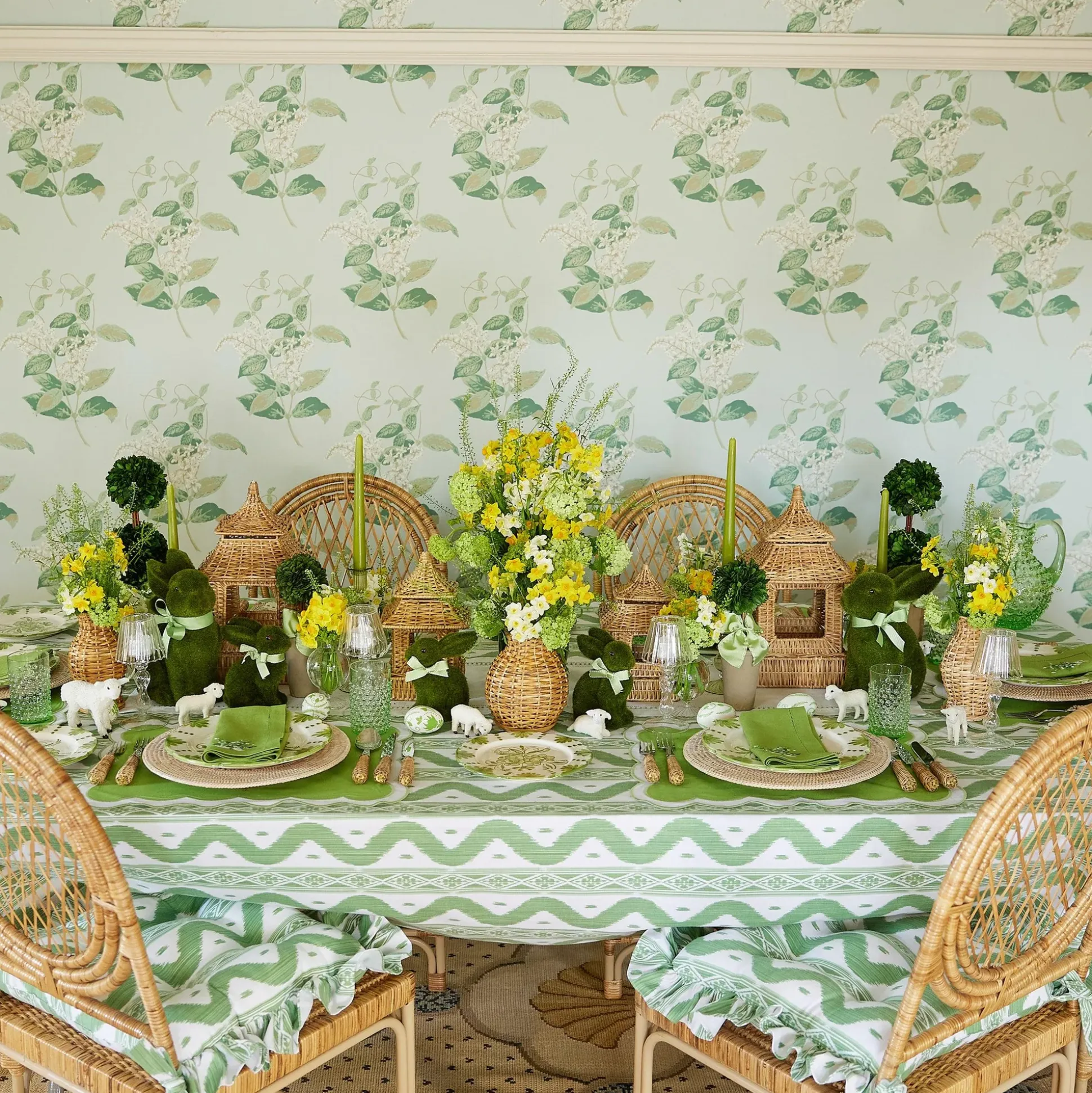 Frilled Green Ikat Seat Pad Cushion