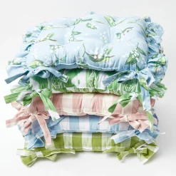 Frilled Green Ikat Seat Pad Cushion (Set Of 4)