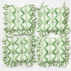 Frilled Green Ikat Seat Pad Cushion (Set Of 4)