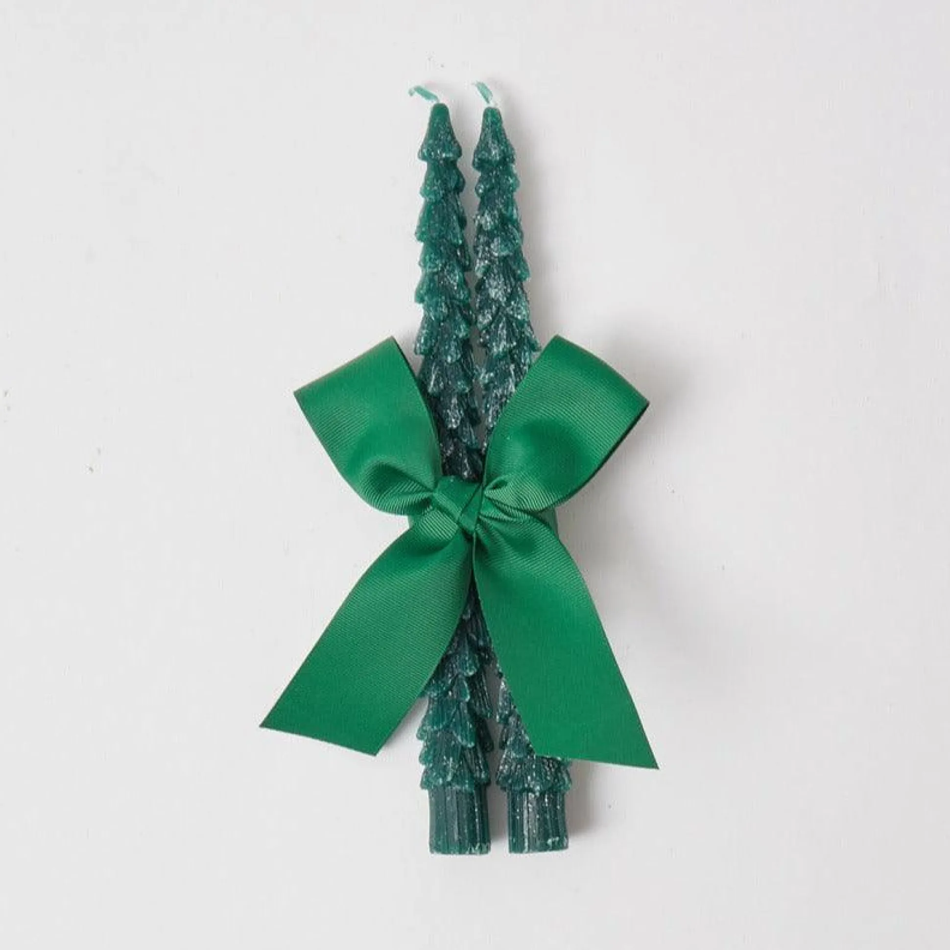 Green Frosted Pine Candles (Pair)