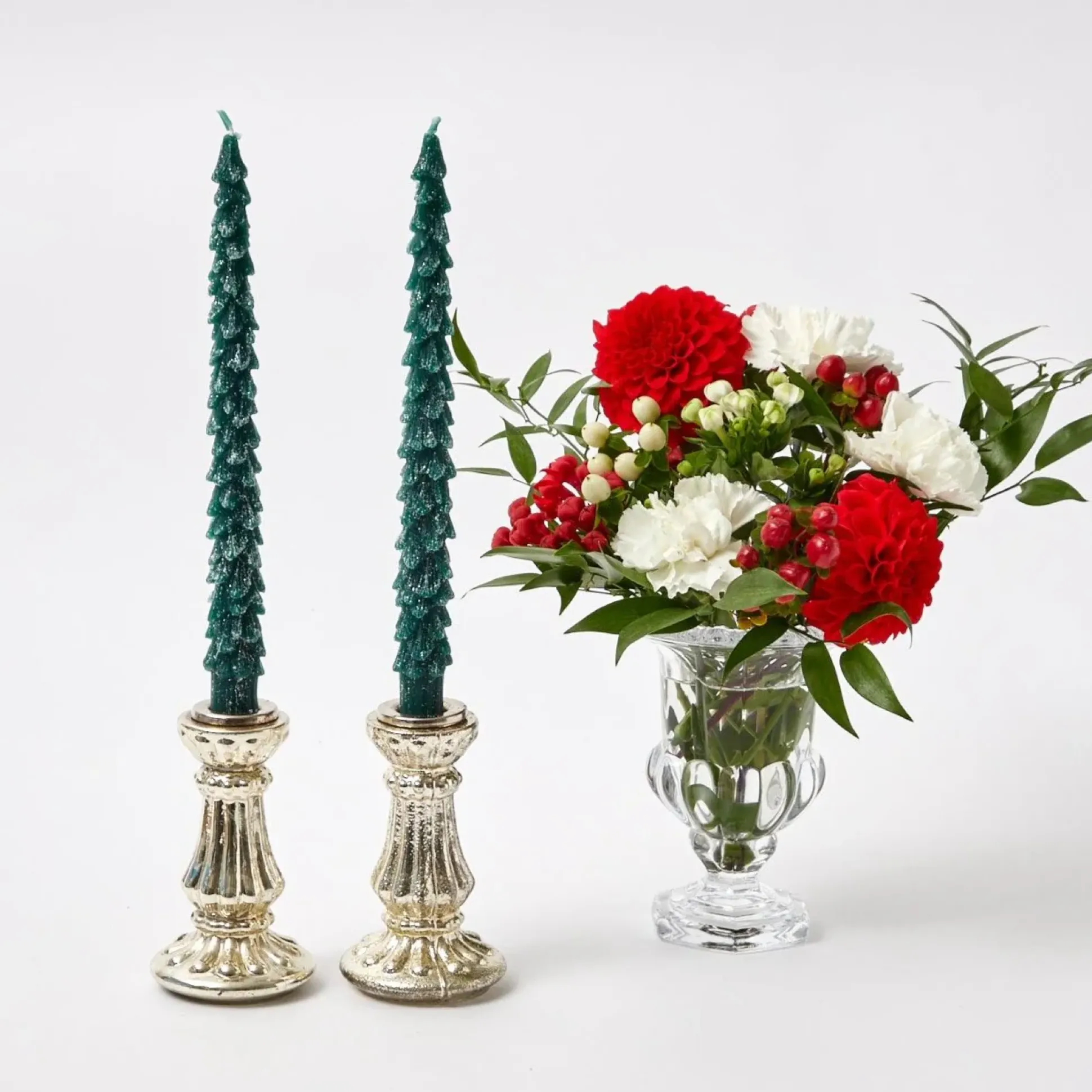Green Frosted Pine Candles (Pair)