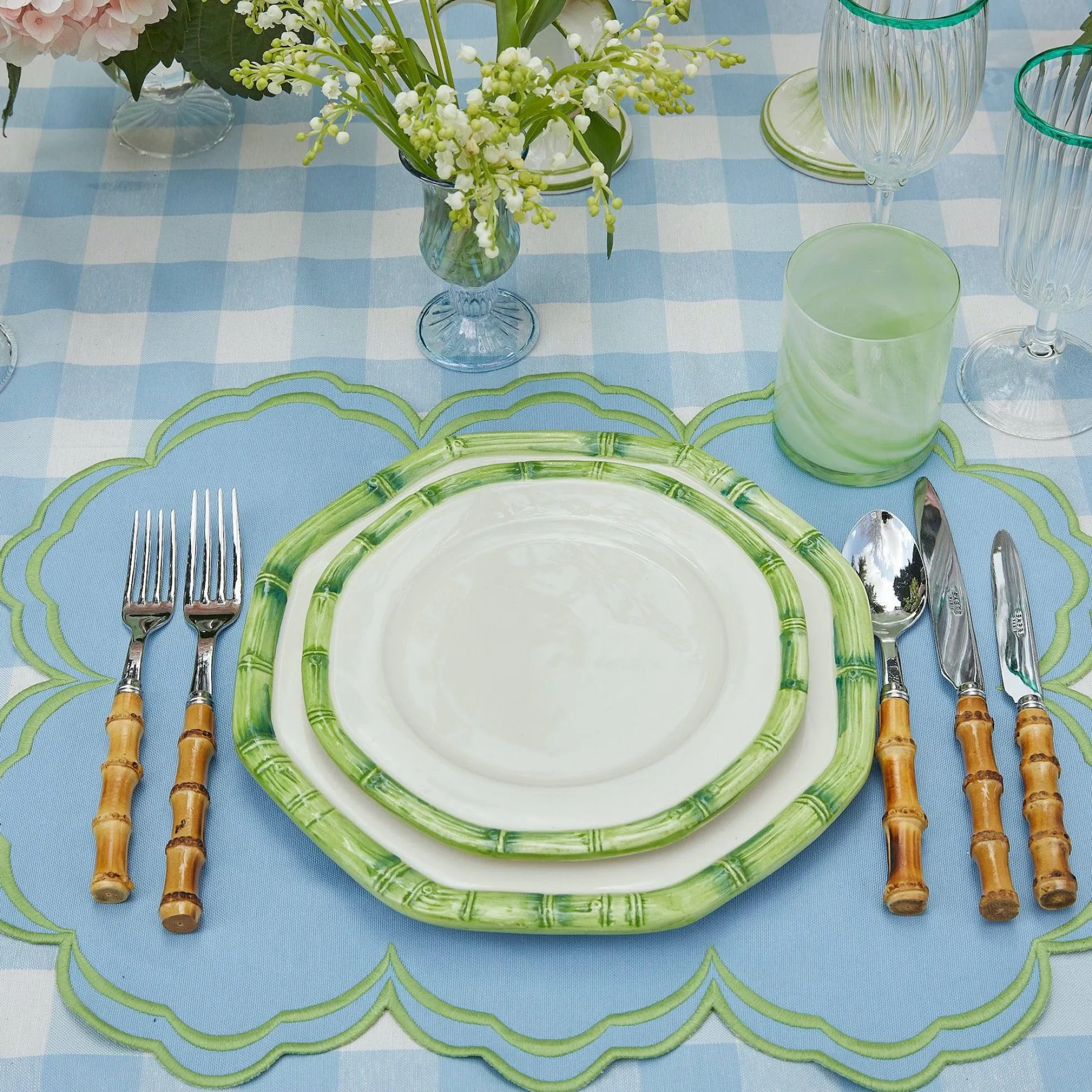 Green Geometric Bamboo Starter Plate