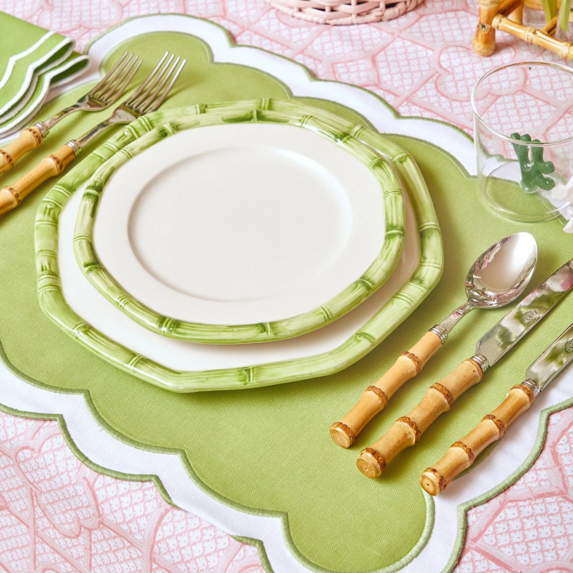 Green Geometric Bamboo Starter Plate