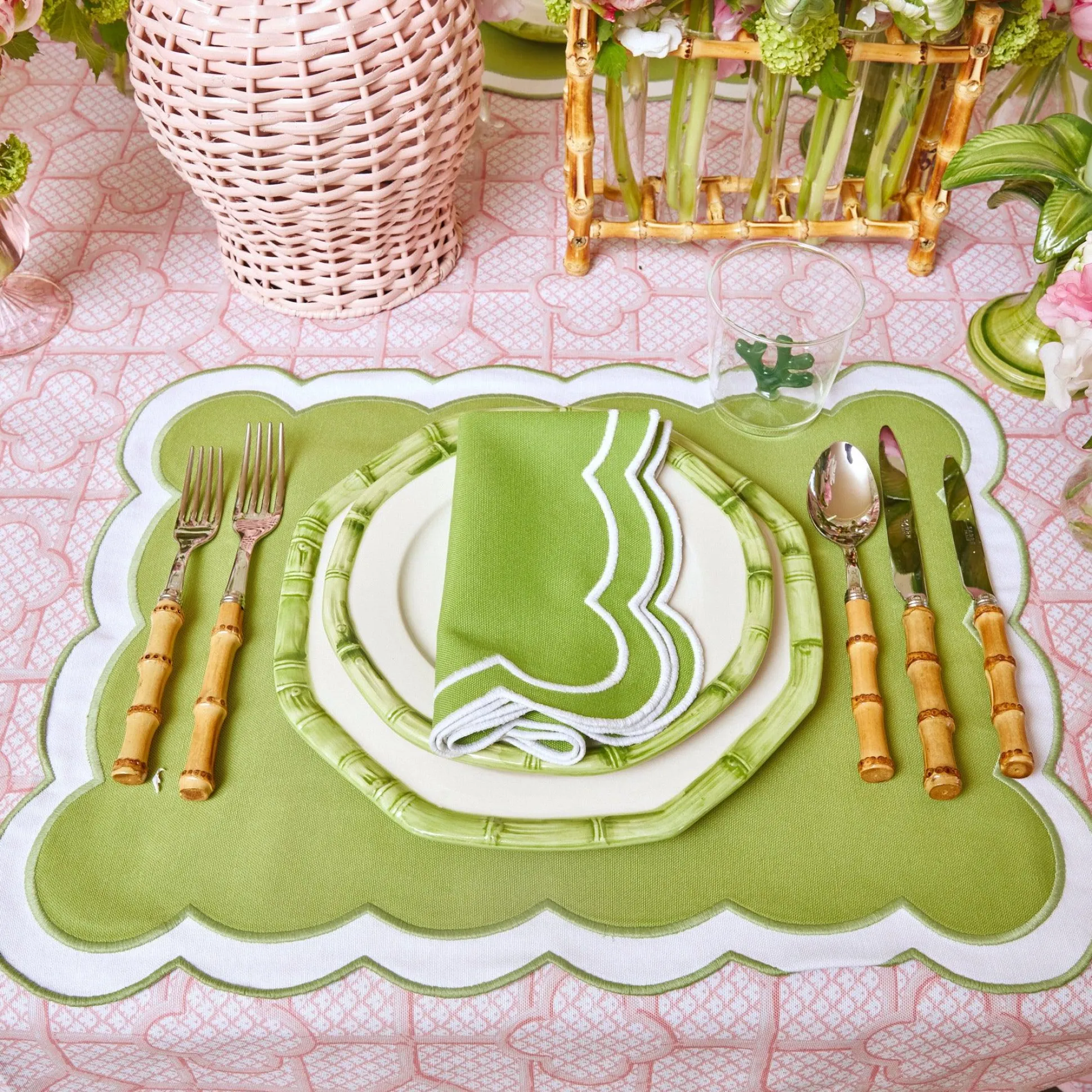 Green Geometric Bamboo Starter Plate
