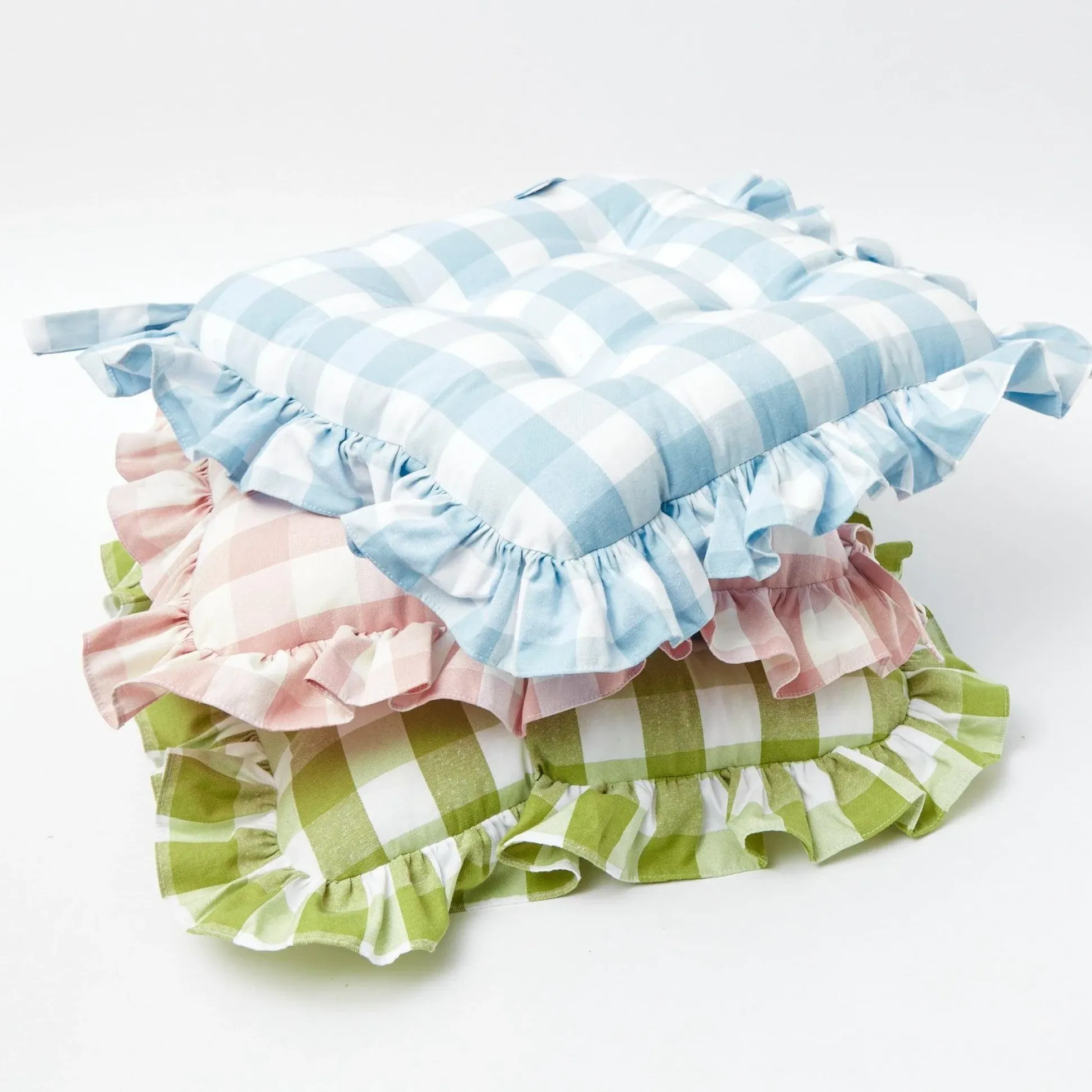 Green Gingham Ruffle Seat Pad Cushions (Set Of 4)
