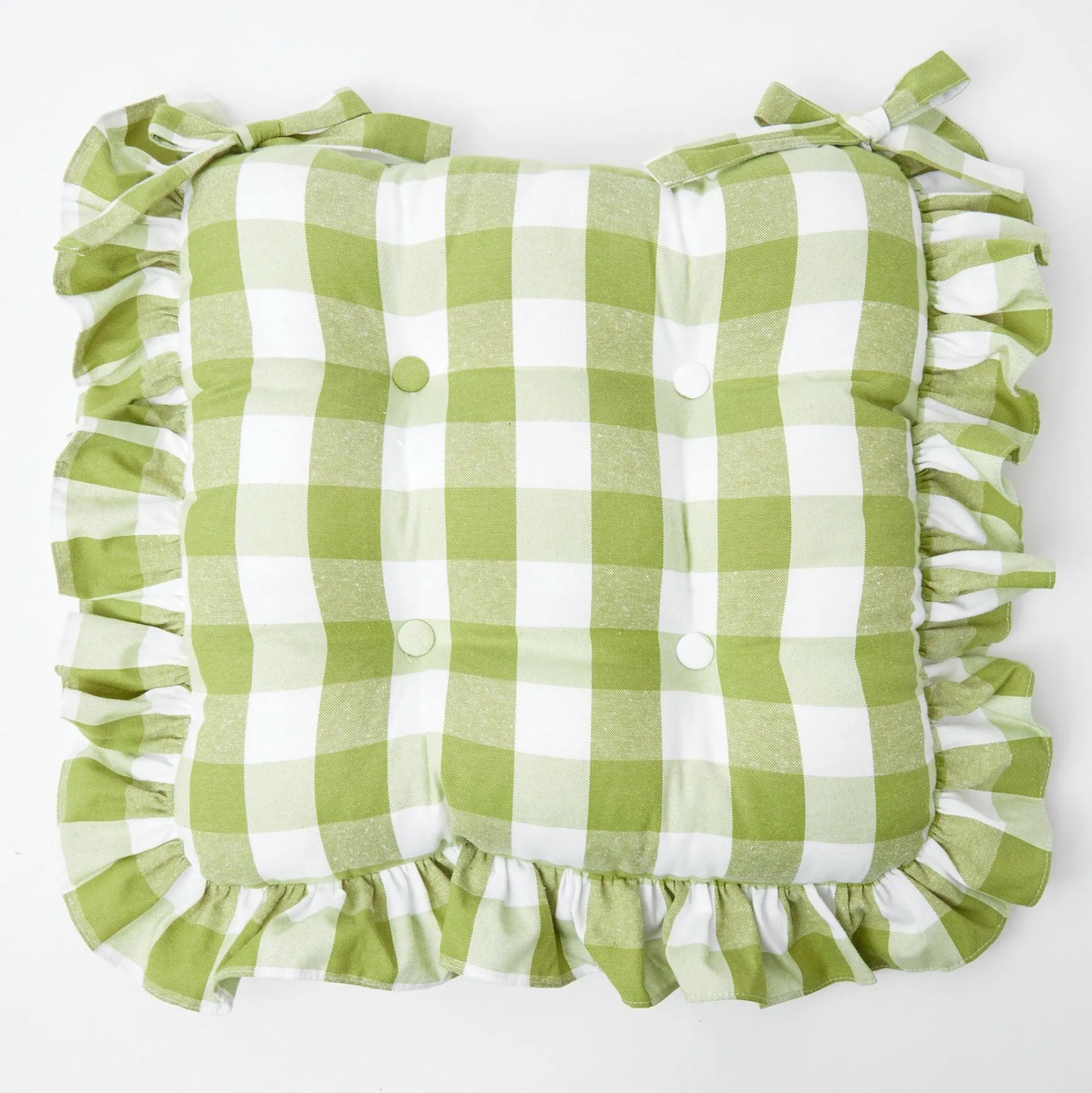Green Gingham Ruffle Seat Pad Cushions (Set Of 4)