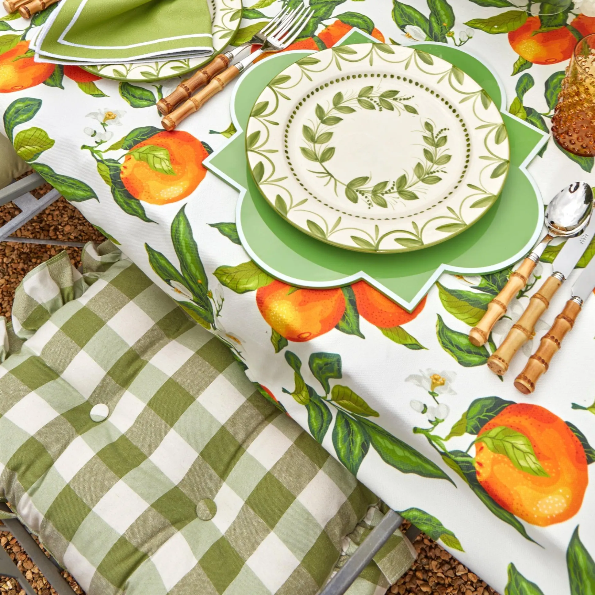 Green Gingham Ruffle Seat Pad Cushions (Set Of 4)