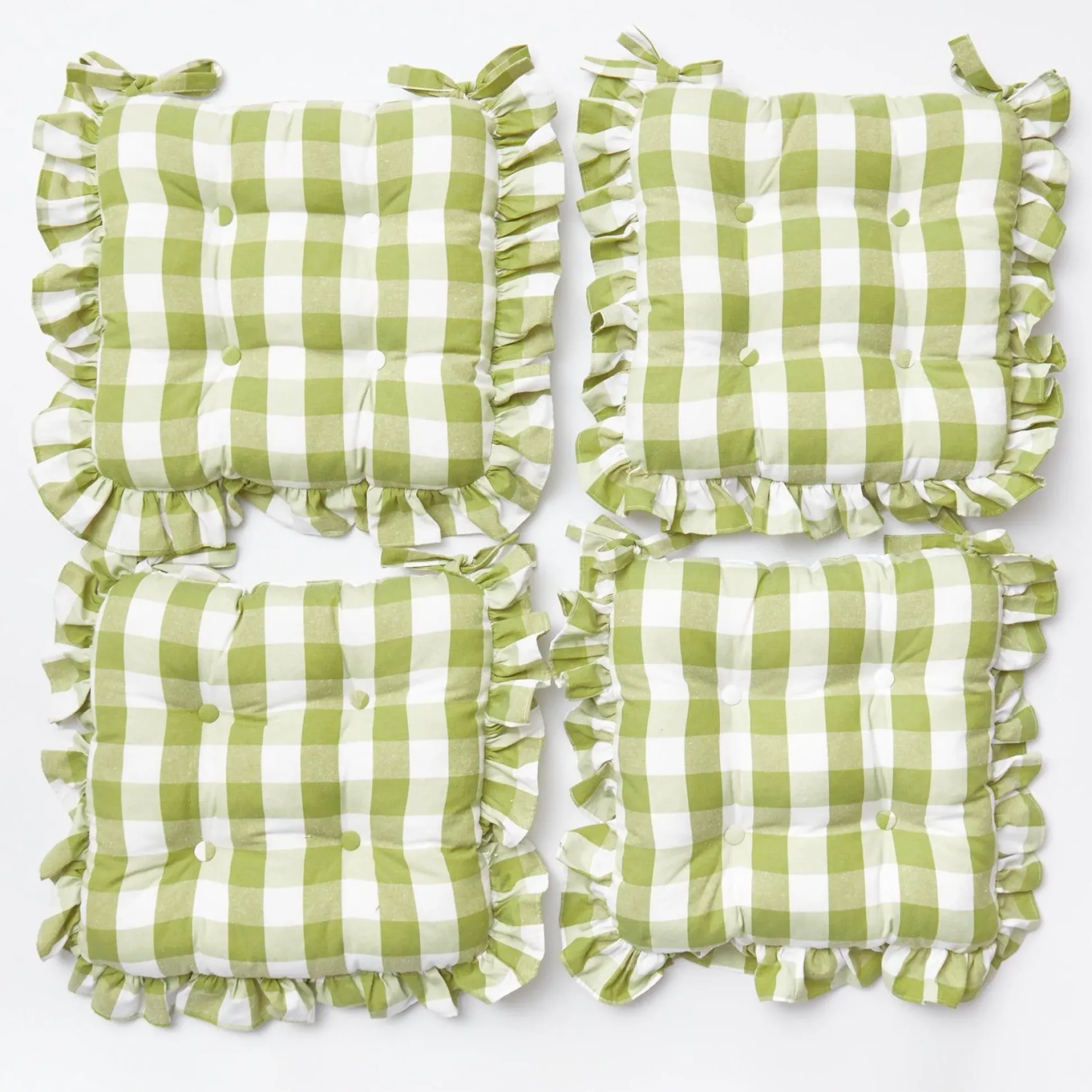 Green Gingham Ruffle Seat Pad Cushions (Set Of 4)