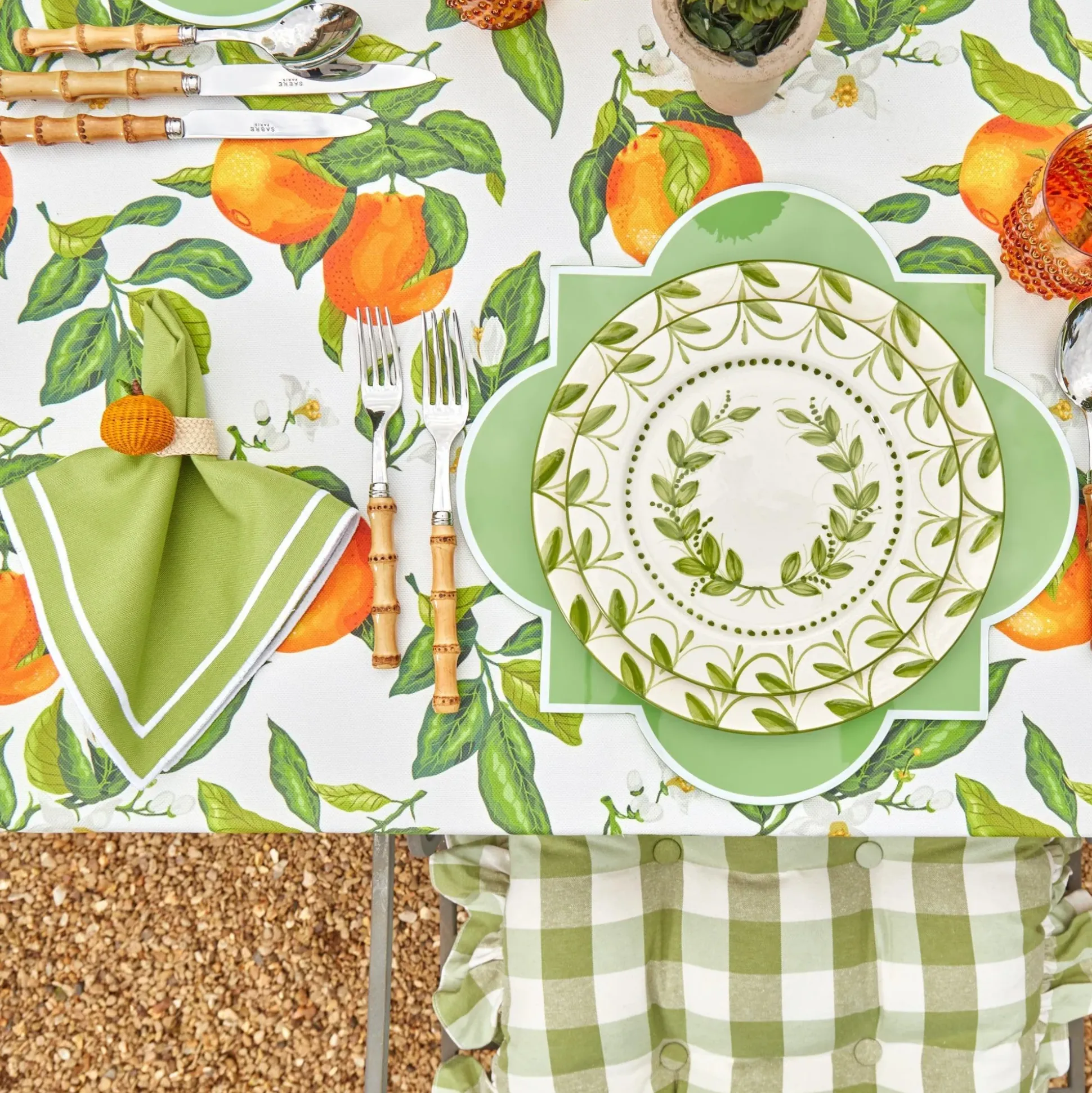 Green Gingham Ruffle Seat Pad Cushions (Set Of 4)