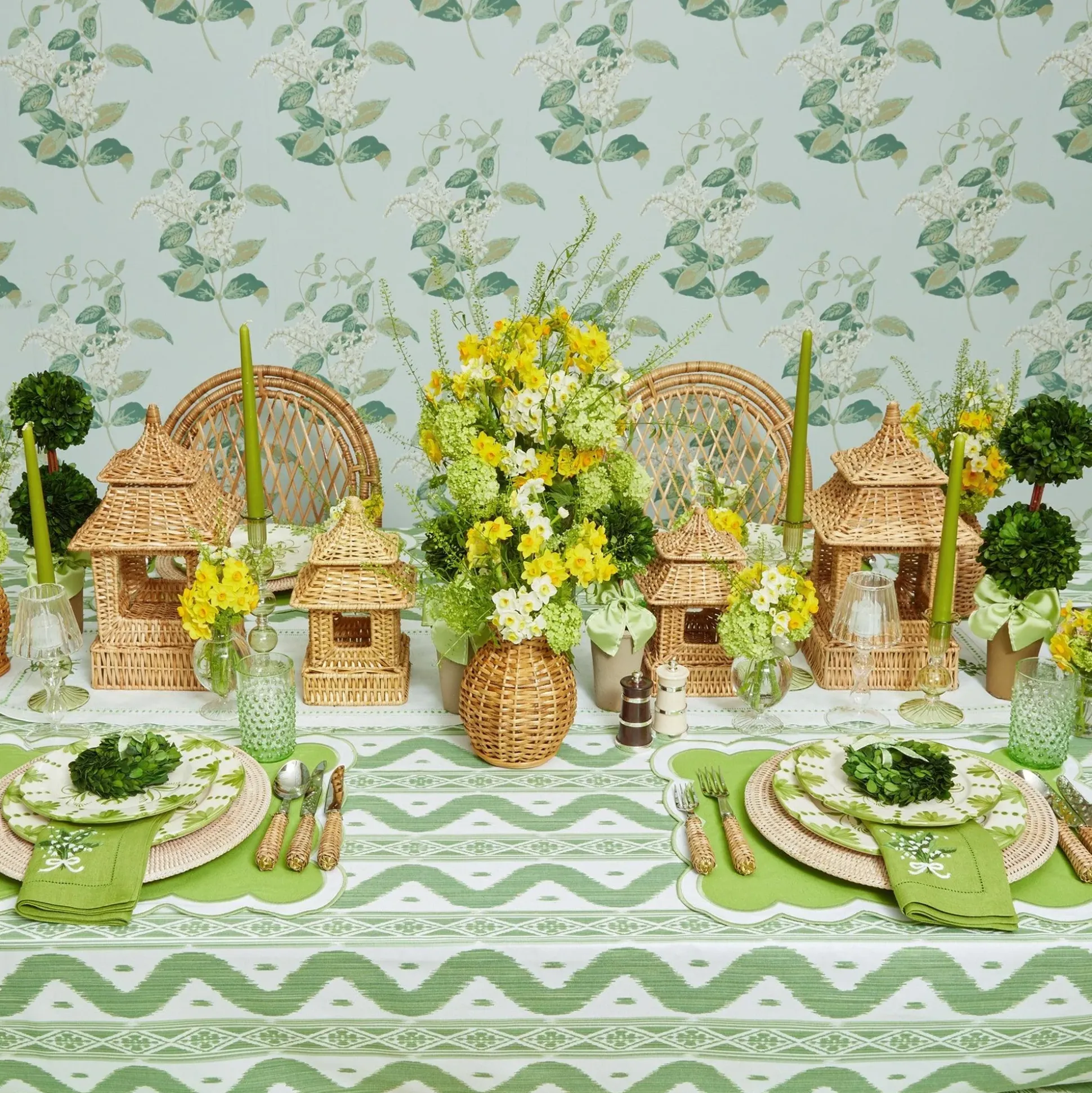 Green Ikat Tablecloth