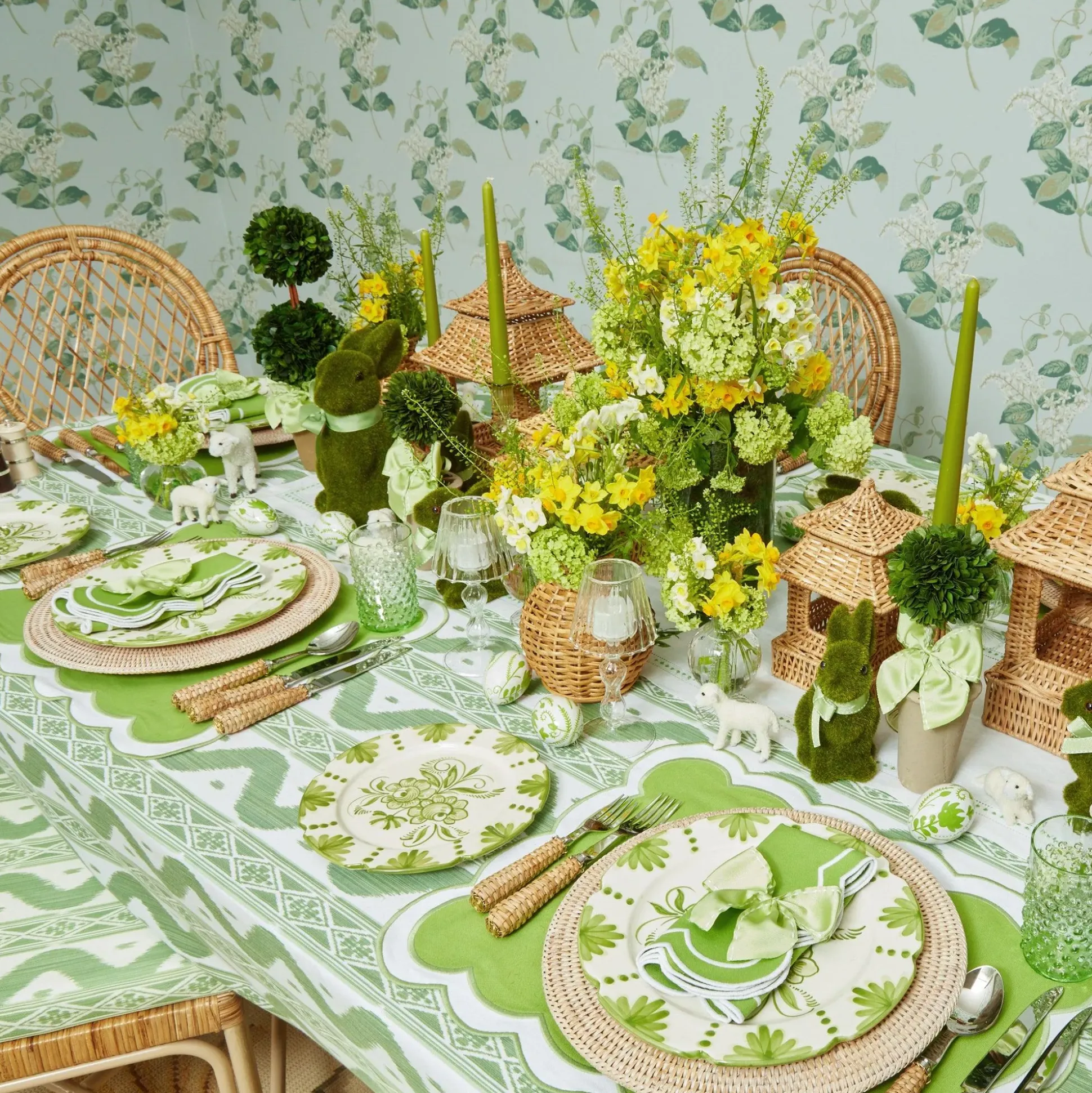 Green Saddle Stitch Napkin Bows (Set Of 4)