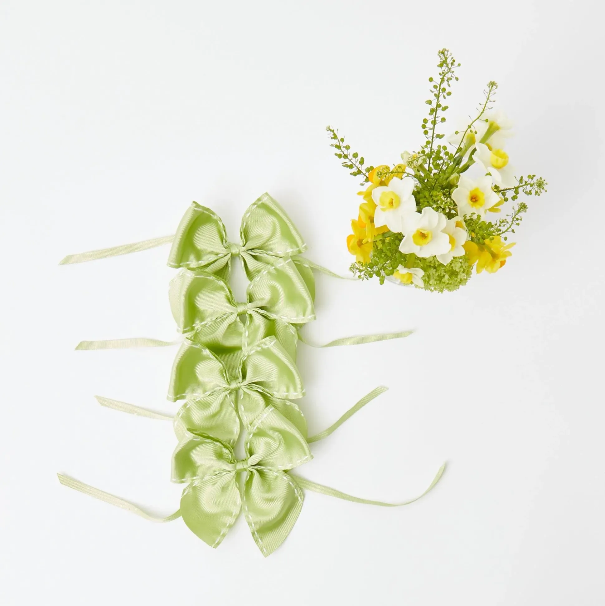 Green Saddle Stitch Napkin Bows (Set Of 4)